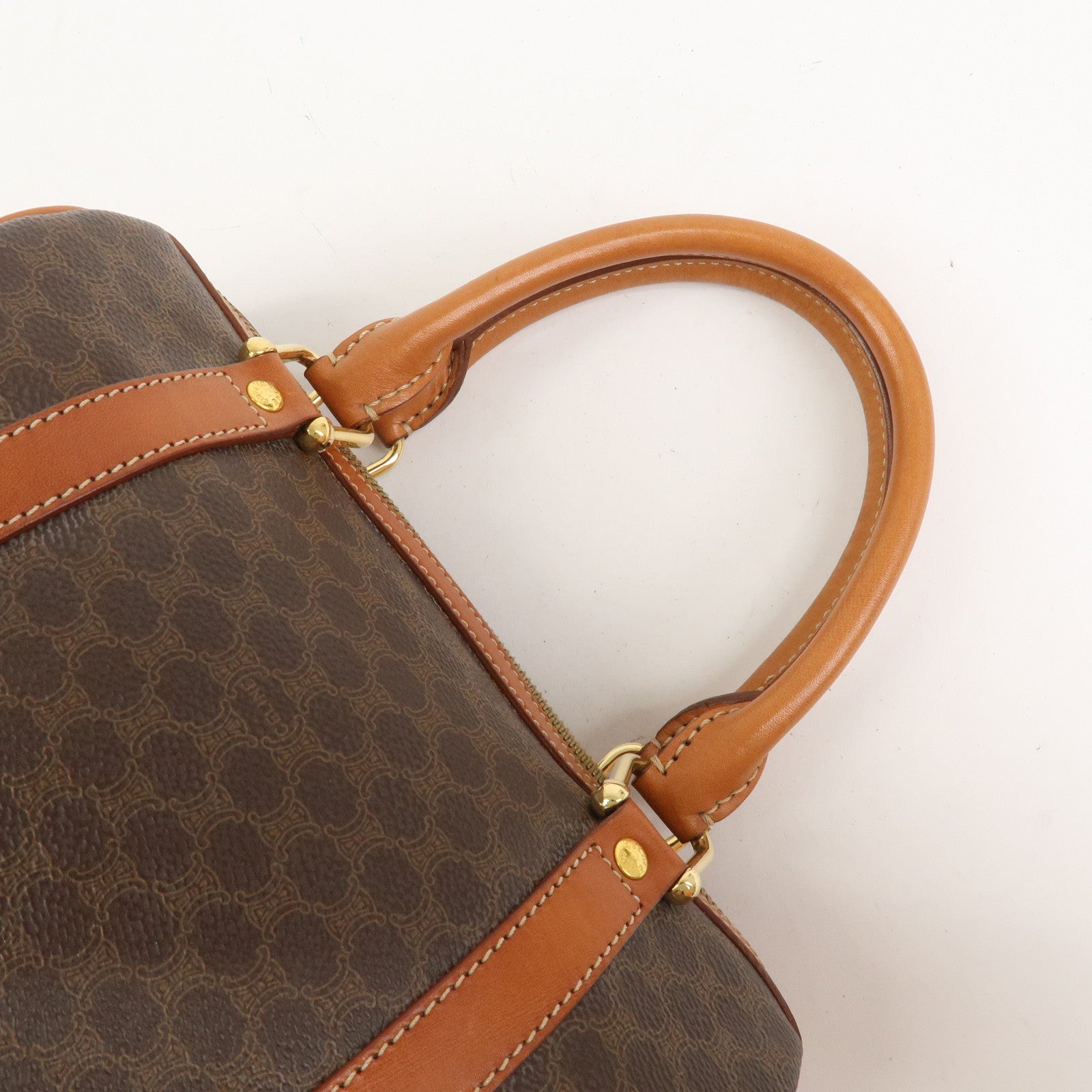 CELINE Macadam PVC Leather Boston Bag Hand Bag Brown