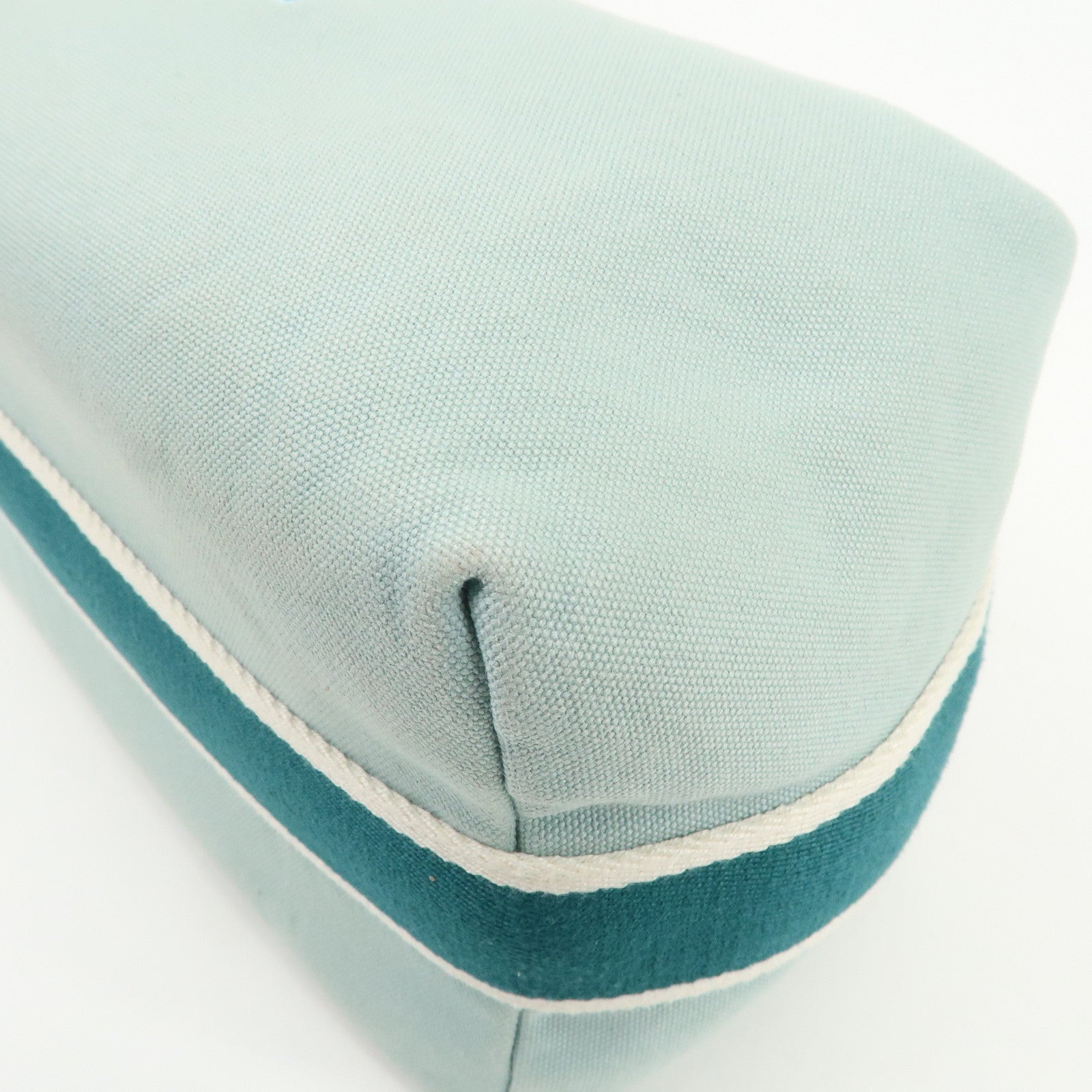 HERMES Bride A Brac GM Canvas Leather Hand Bag Pouch Light Blue