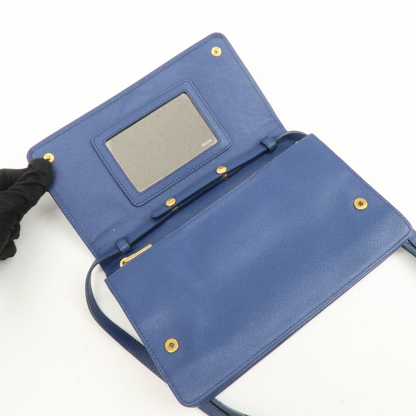 PRADA Logo Saffiano Leather Shoulder Bag Crossbody Bag Blue 1M1361