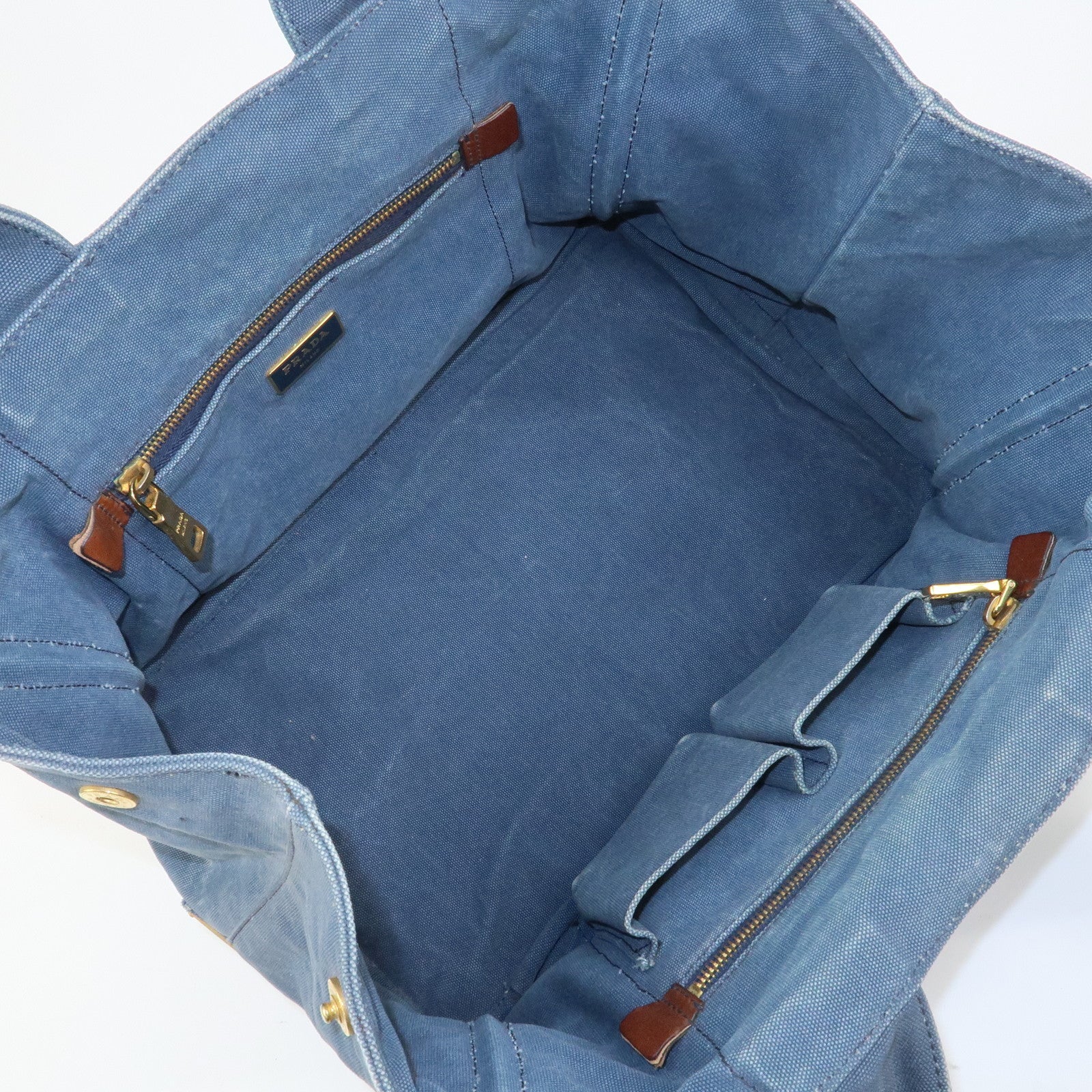 PRADA Logo Canapa Canvas Tote Bag Hand Bag Blue B1877B