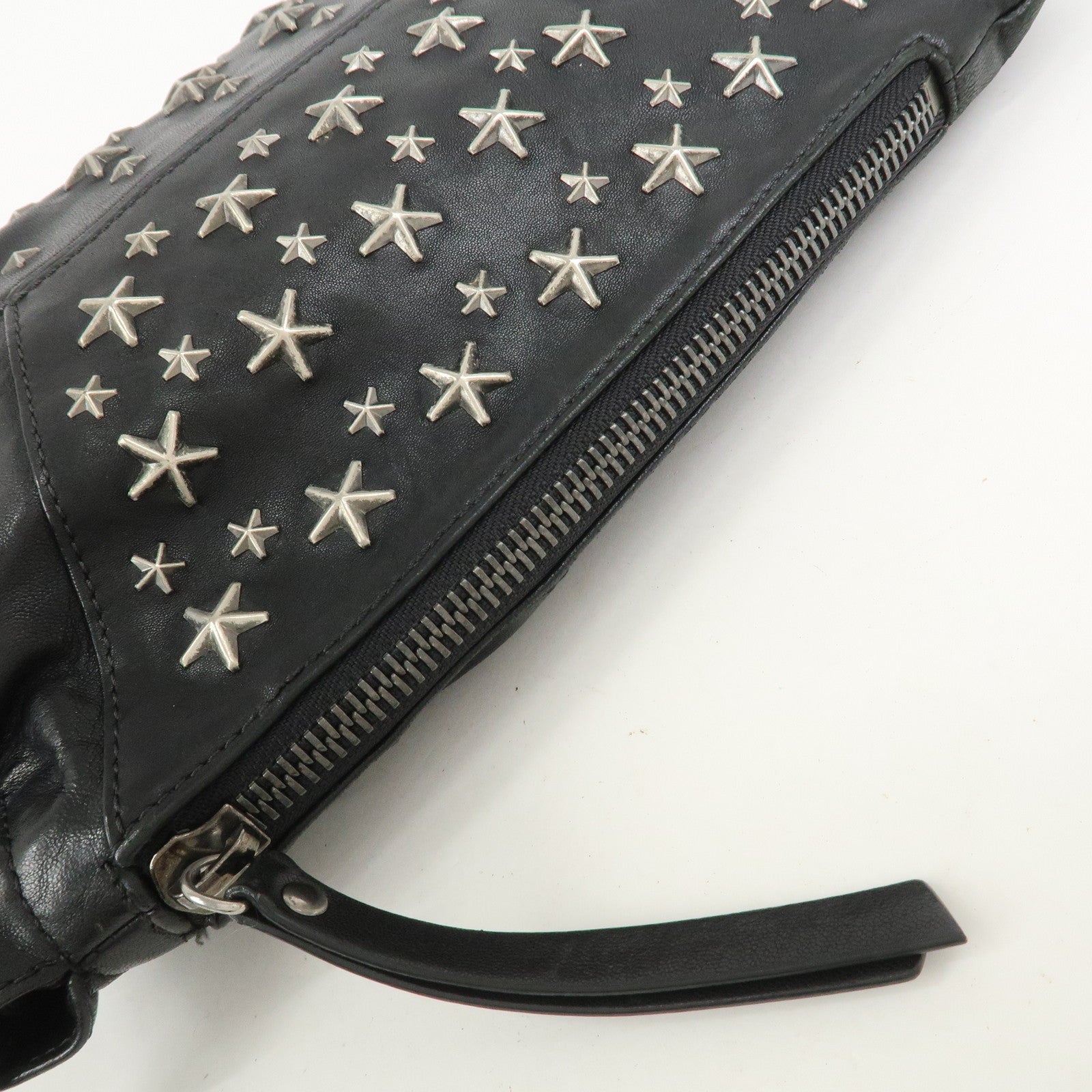JIMMY CHOO Star Studs Leather Shoulder Bag Hand Bag Black