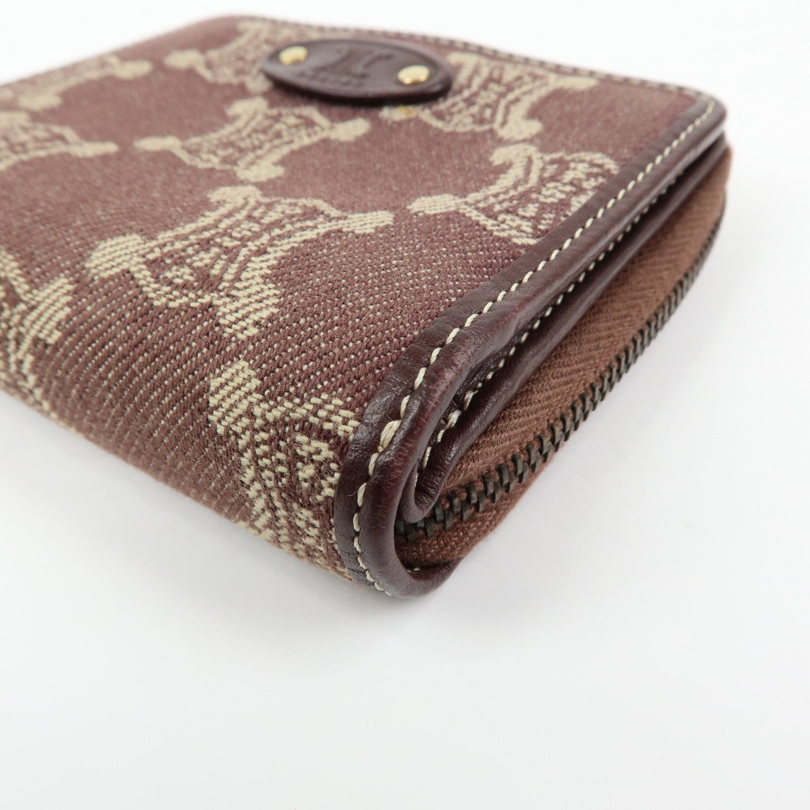 CELINE Macadam Denim Leather Bi-fold Compact Wallet Bordeaux