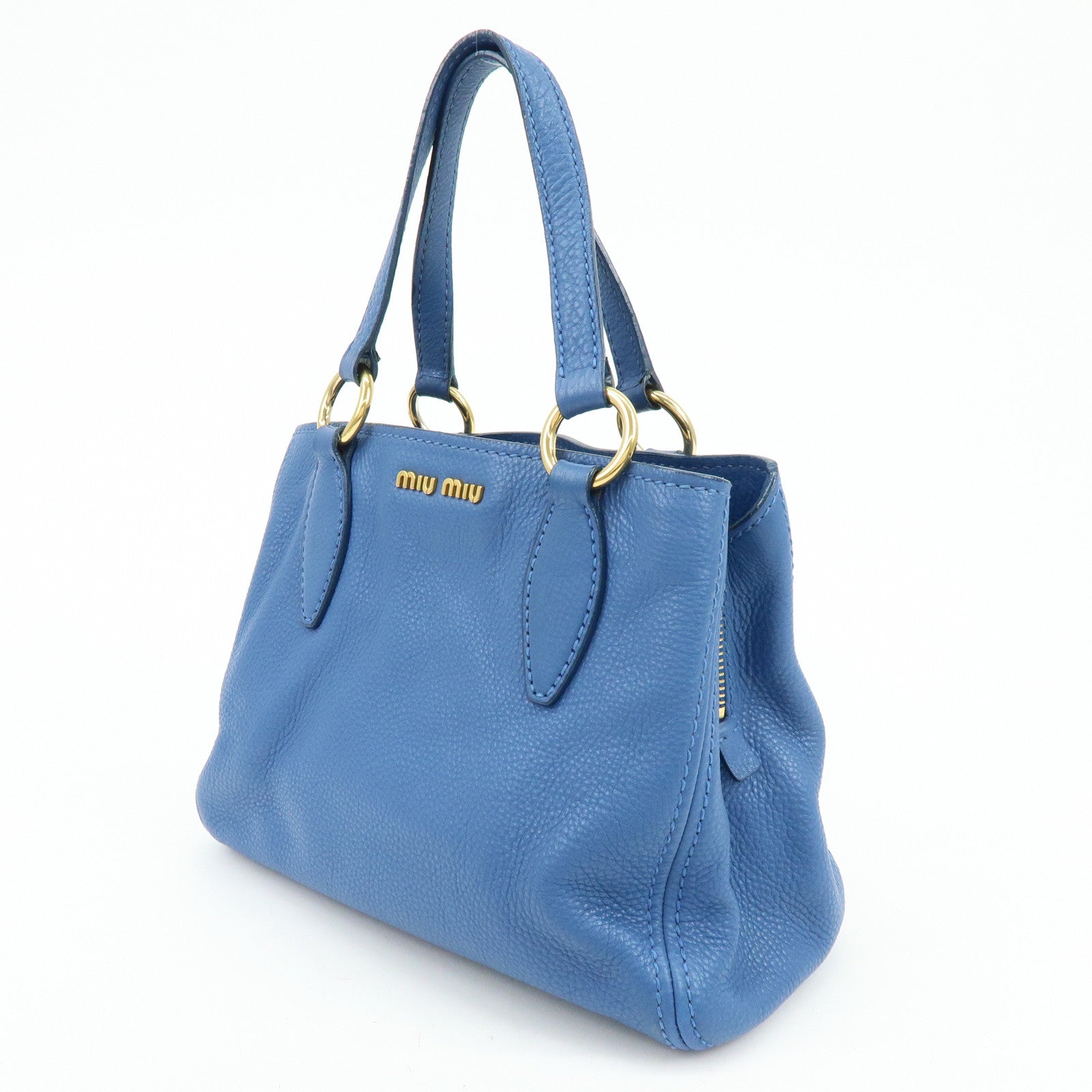 MIU MIU Logo Leather 2Way Bag Hand Bag Shoulder Bag Blue RR1945