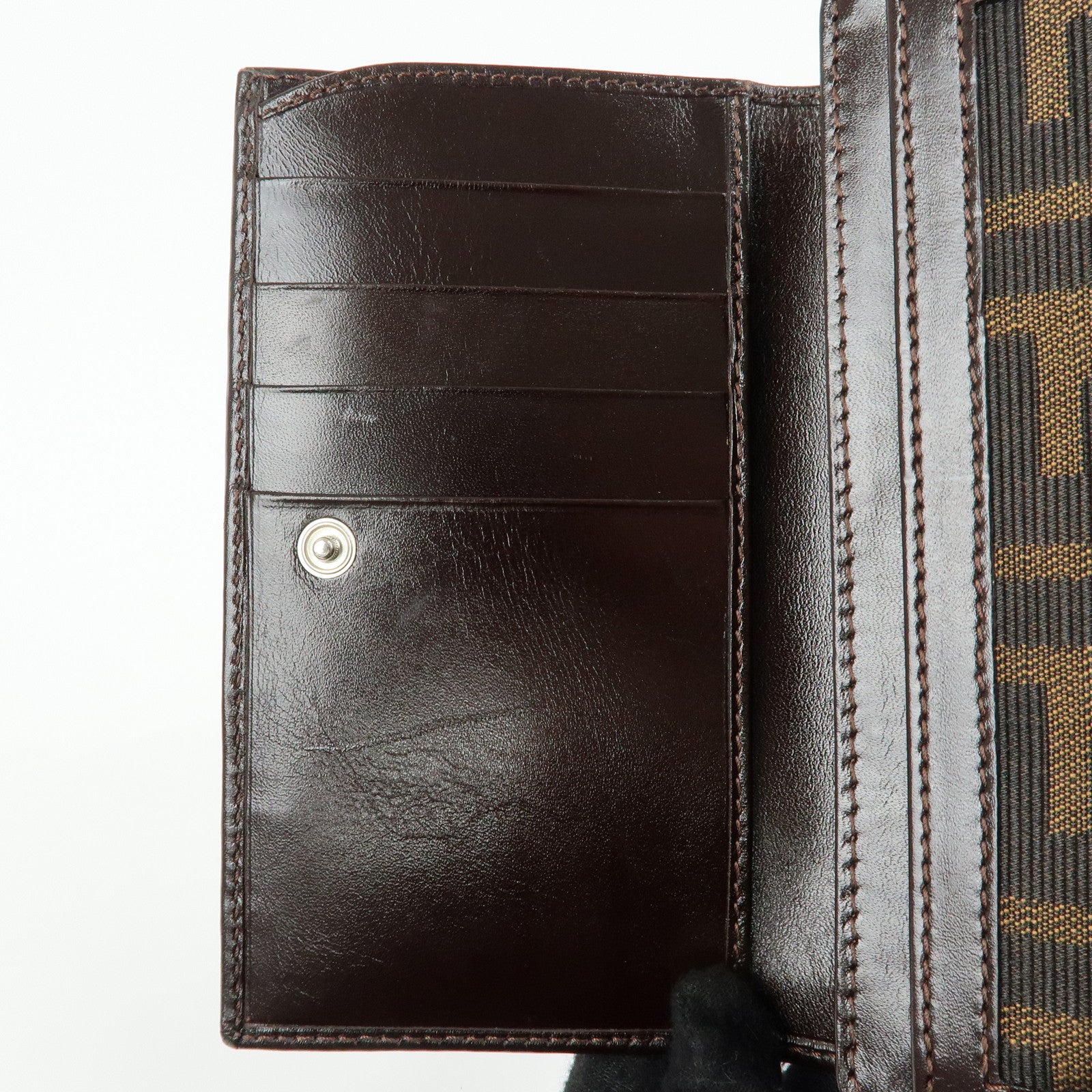 FENDI Zucca Canvas Leather Compact Wallet Brown Black 31052