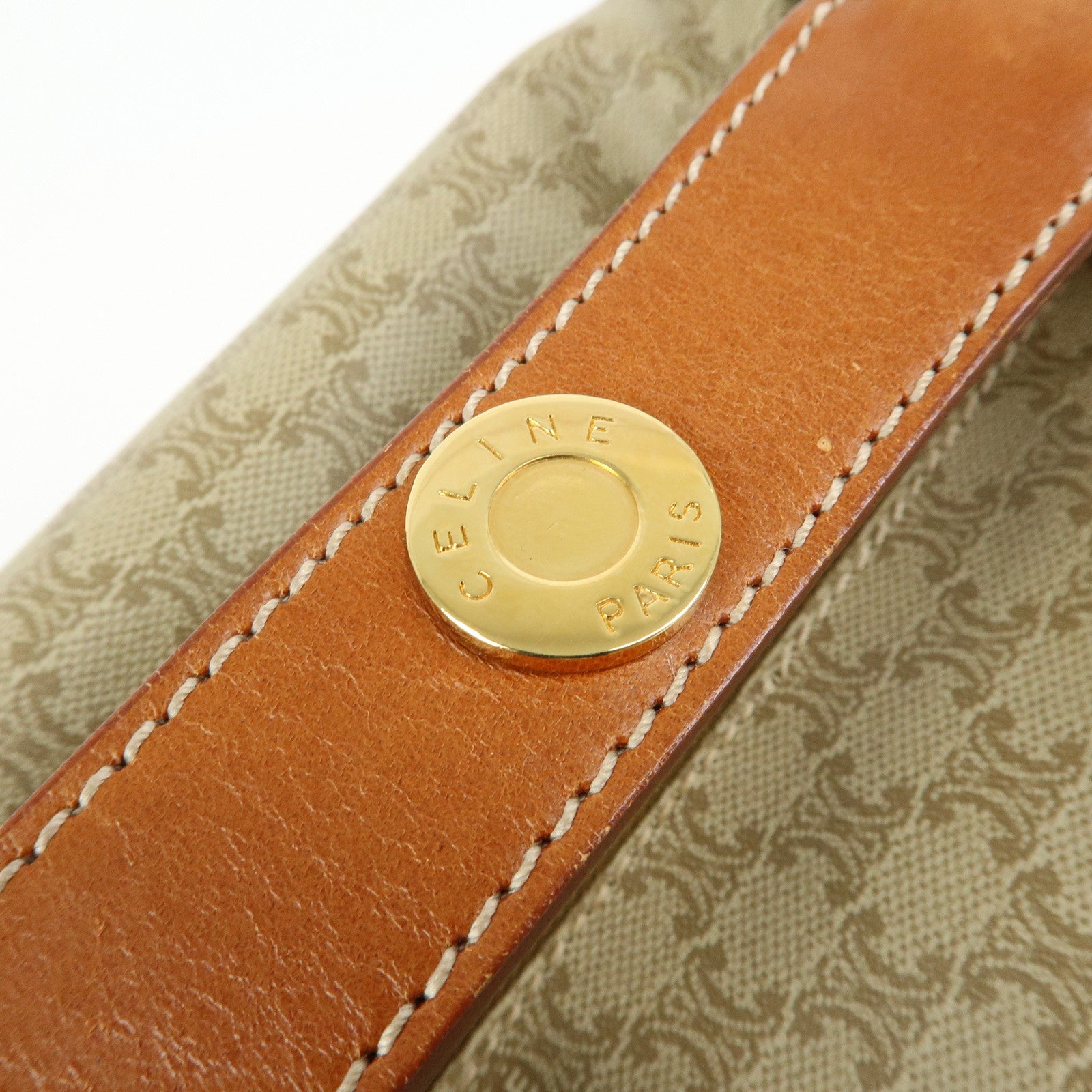 CELINE Macadam PVC Leather Hand Bag Cosmetic Pouch Beige