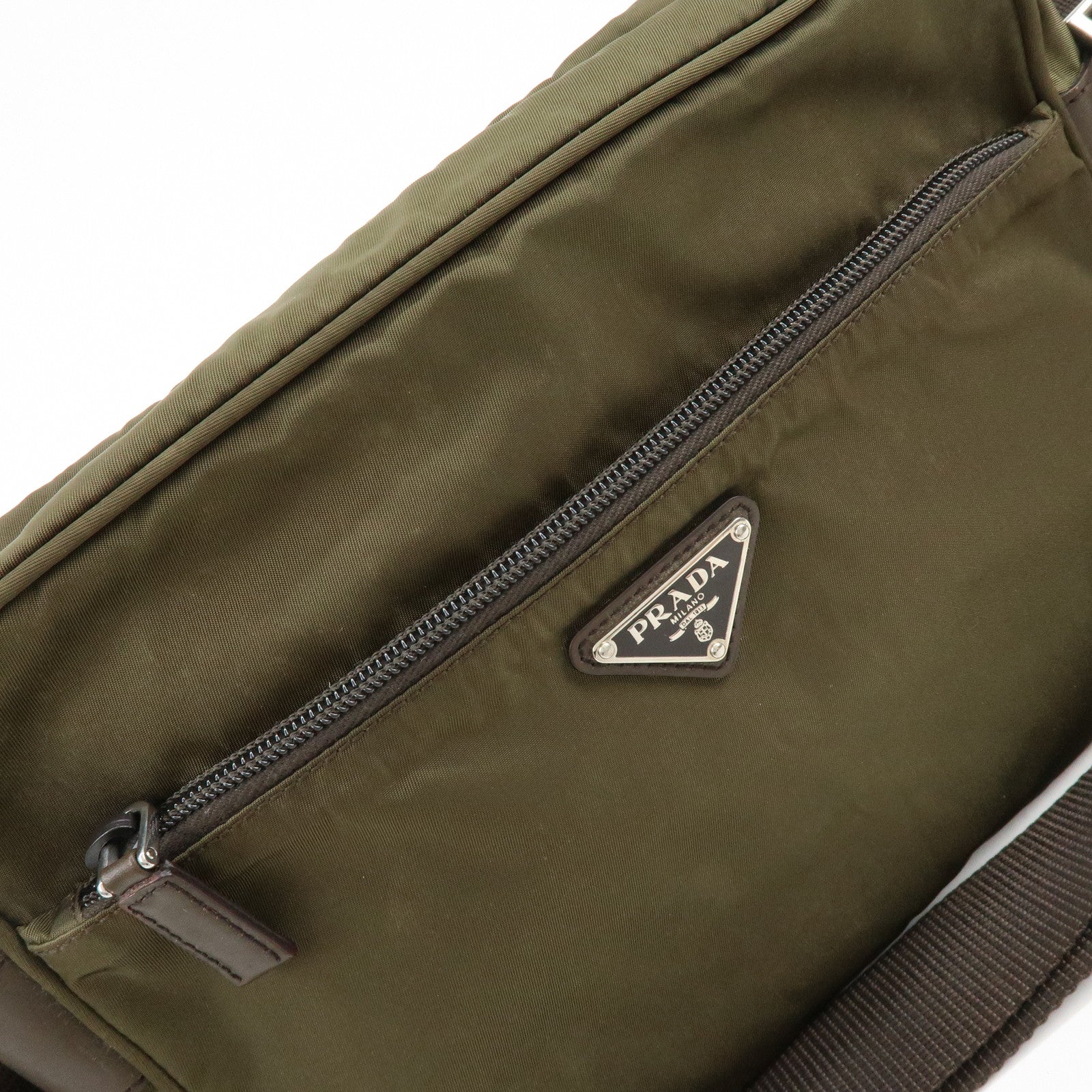 PRADA Triangle Logo Nylon Shoulder Crossbody Bag Khaki Brown BT0166