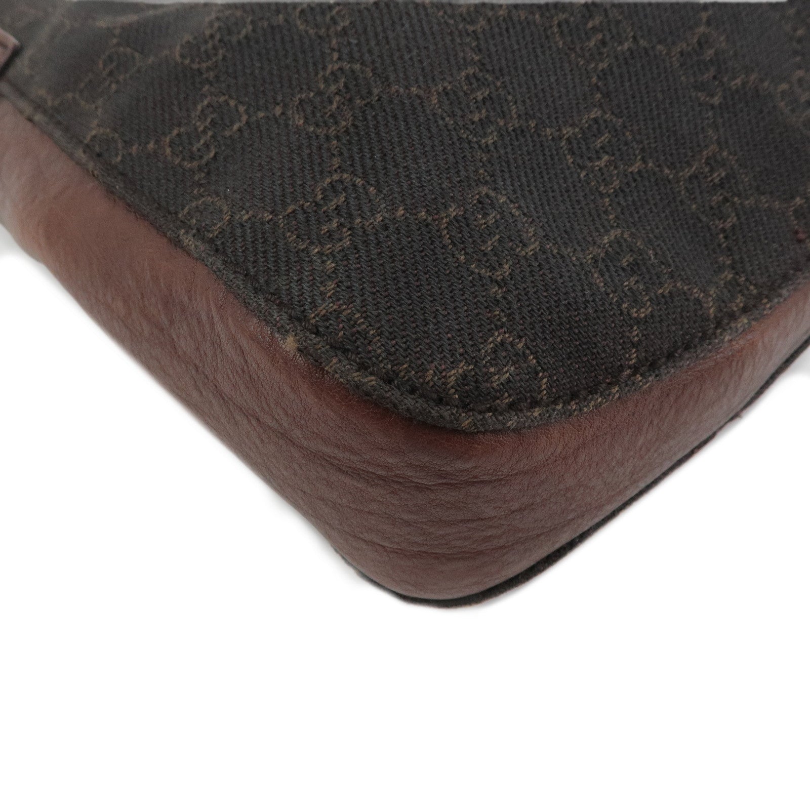 GUCCI Horsebit GG Monogram Leather Shoulder Bag Dark Brown 17325