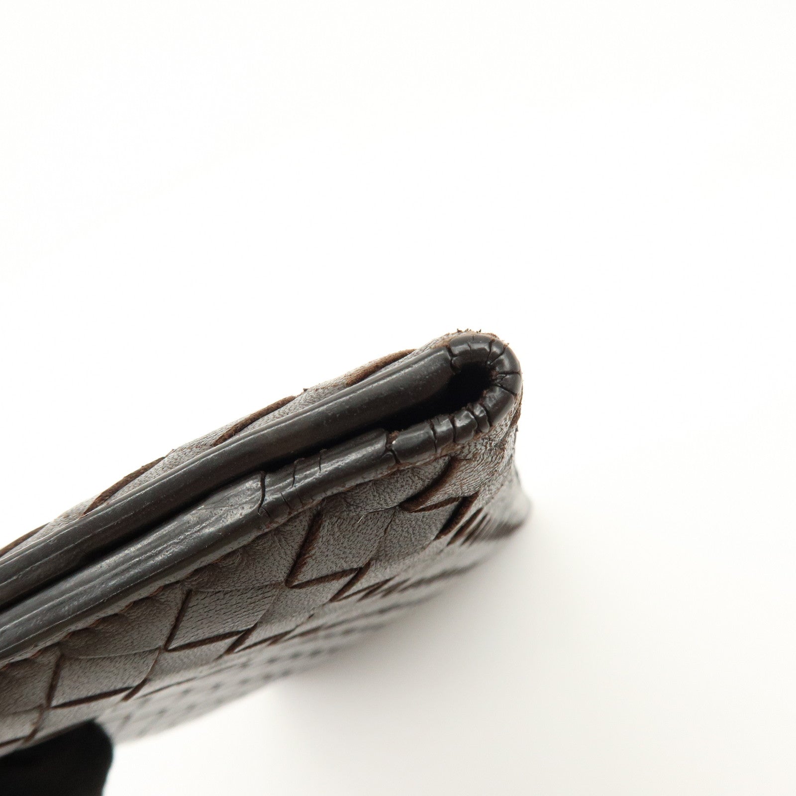 BOTTEGA VENETA Intrecciato Leather Bi-fold Long Wallet Dark Brown