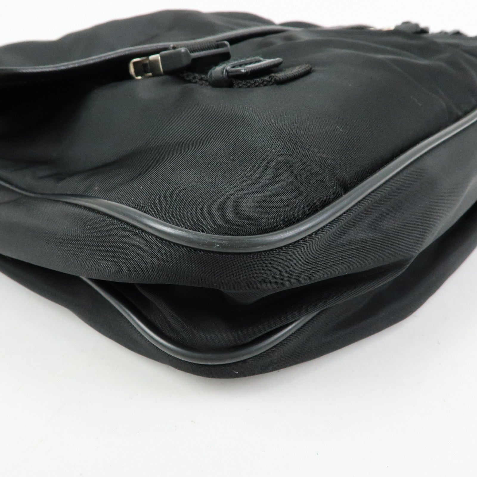PRADA Triangle Logo Nylon Saffiano Leather Shoulder Bag Black