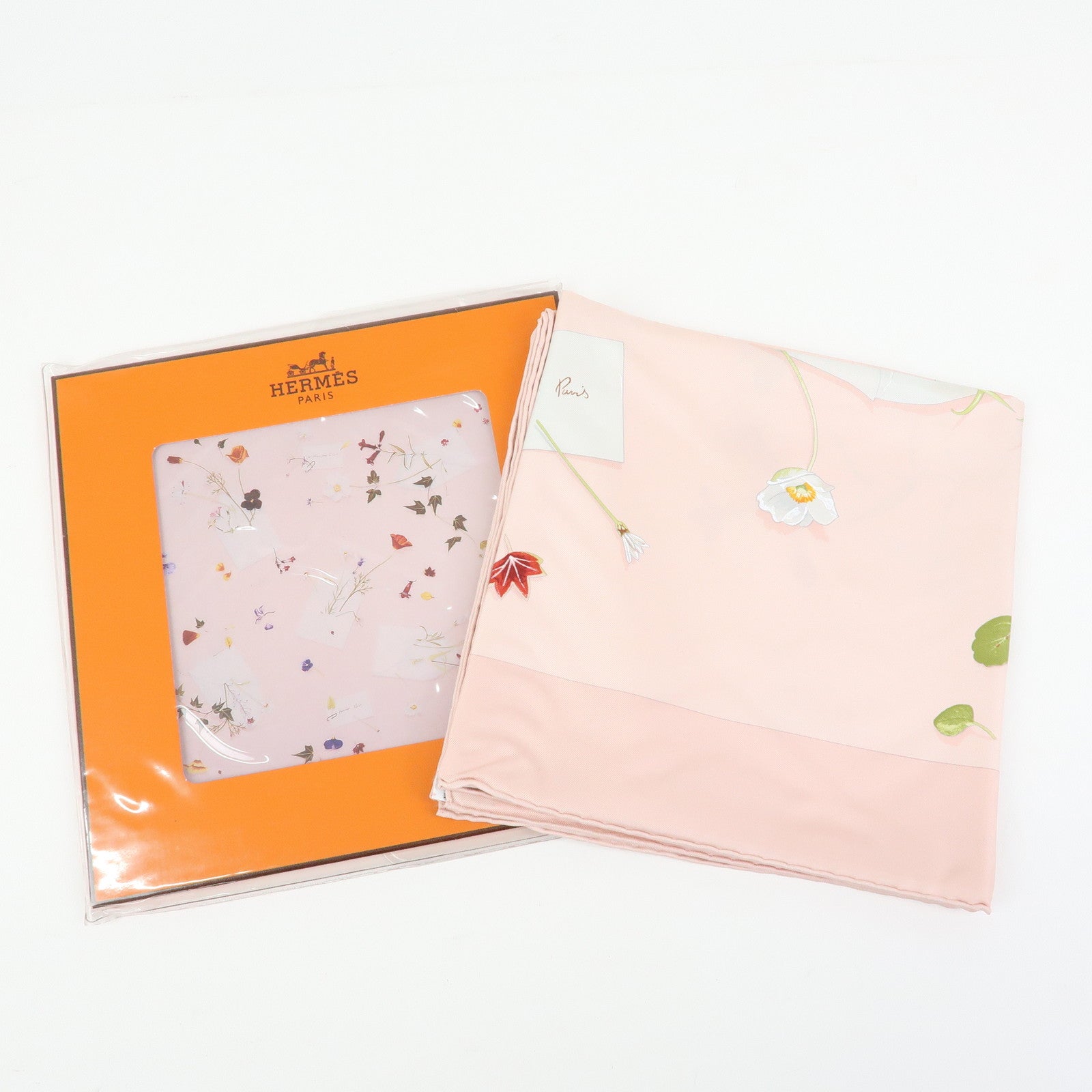 HERMES Carre 90 Silk 100% Scarf Des Fleurs Pour Le Dire Light Pink