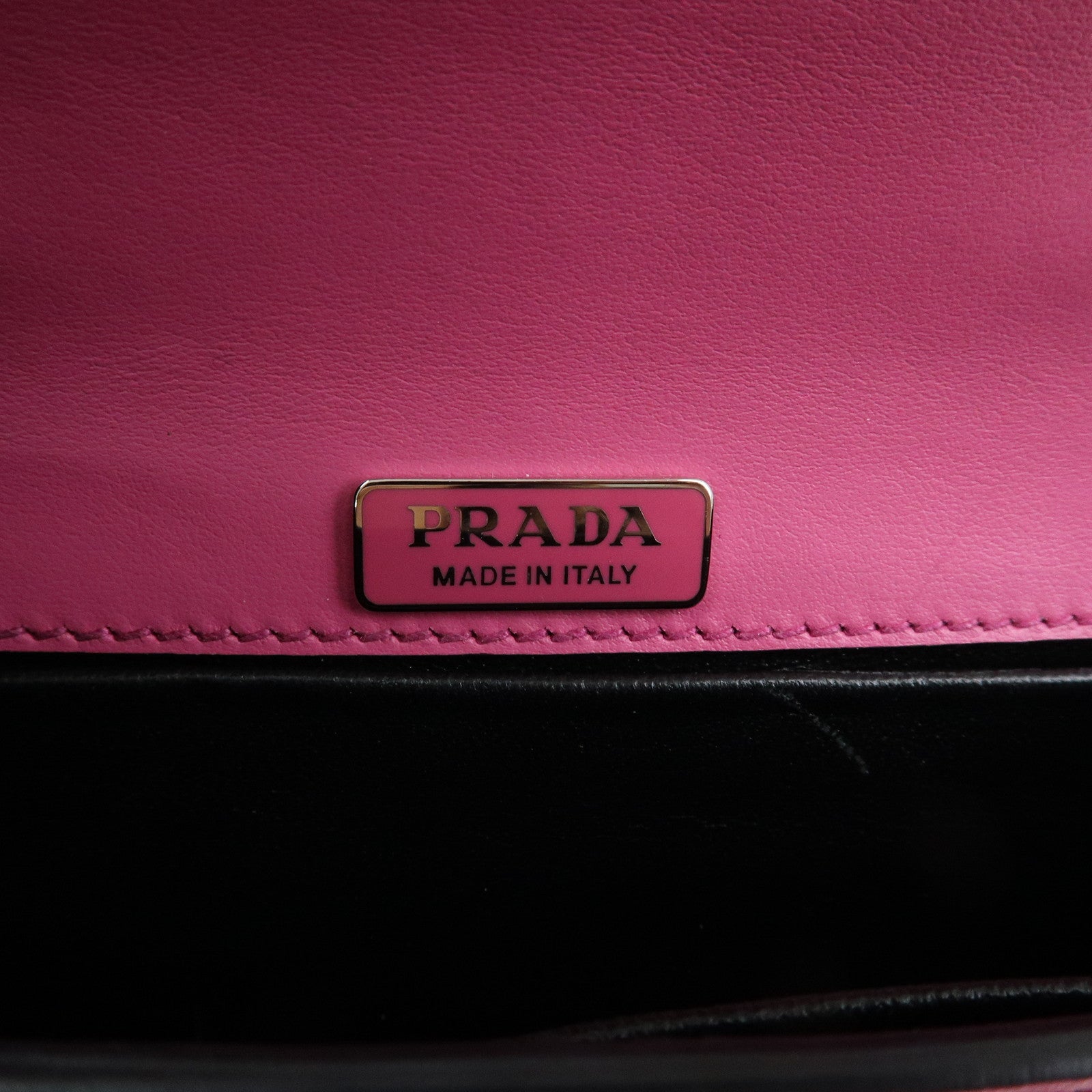 PRADA Cahier Calf Leather Studs Shoulder Bag Pink Black 1BH018