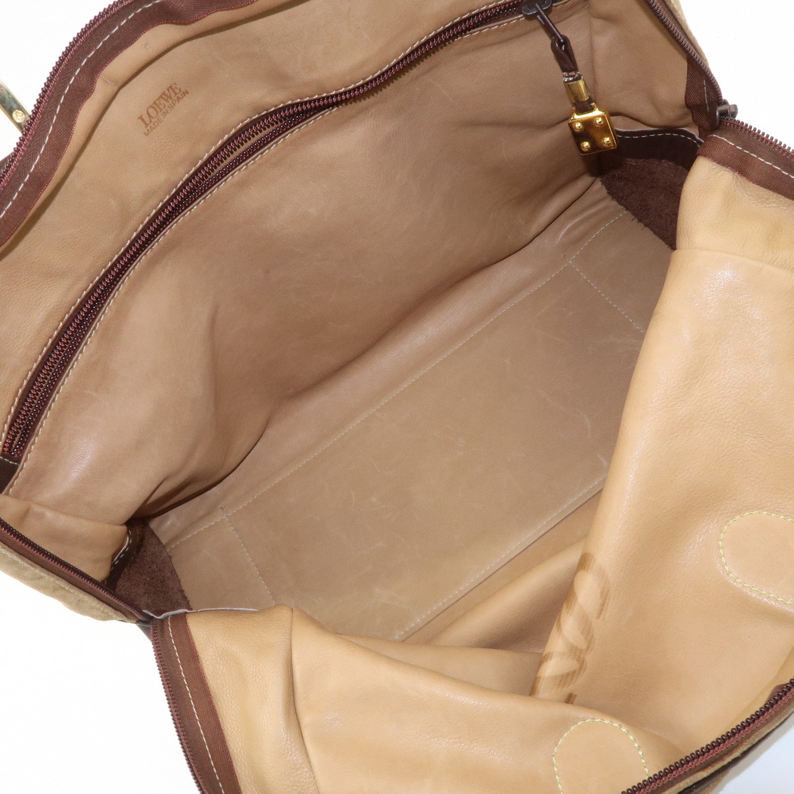 LOEWE Anagram Amazona 40 Suede Leather Hand Bag Beige Dark Brown Used