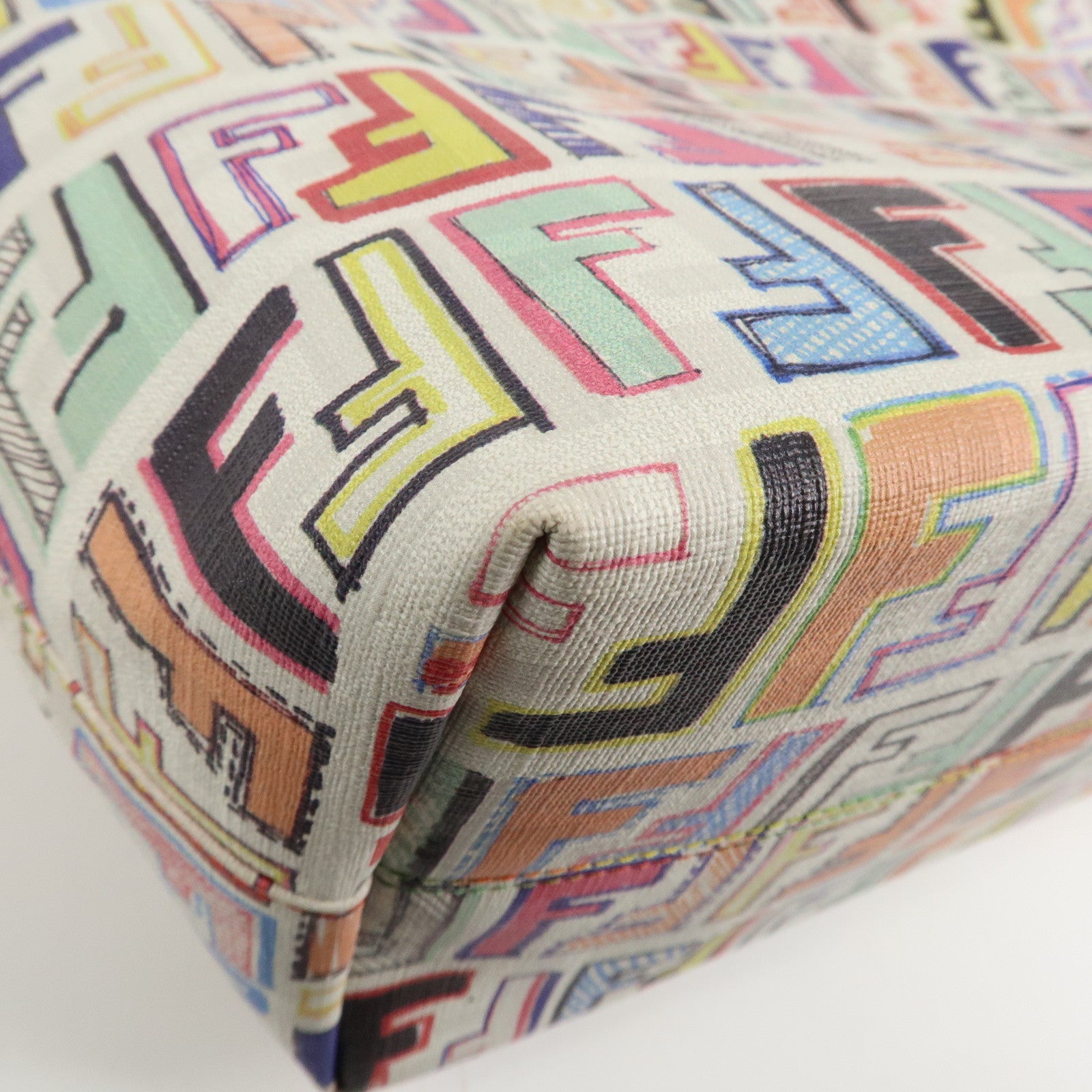 FENDI Zucca Logo Print PVC Tote Bag Multicolor White 8BH185 Used