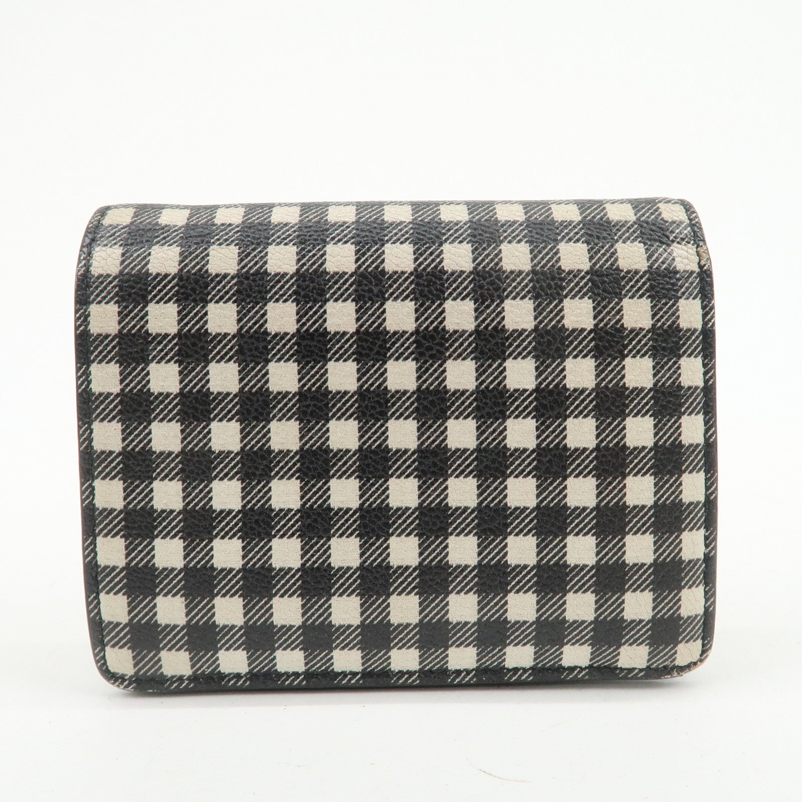 MIU MIU Plaid Leather Compact Bi-fold Wallet Black Ivory 5MV204
