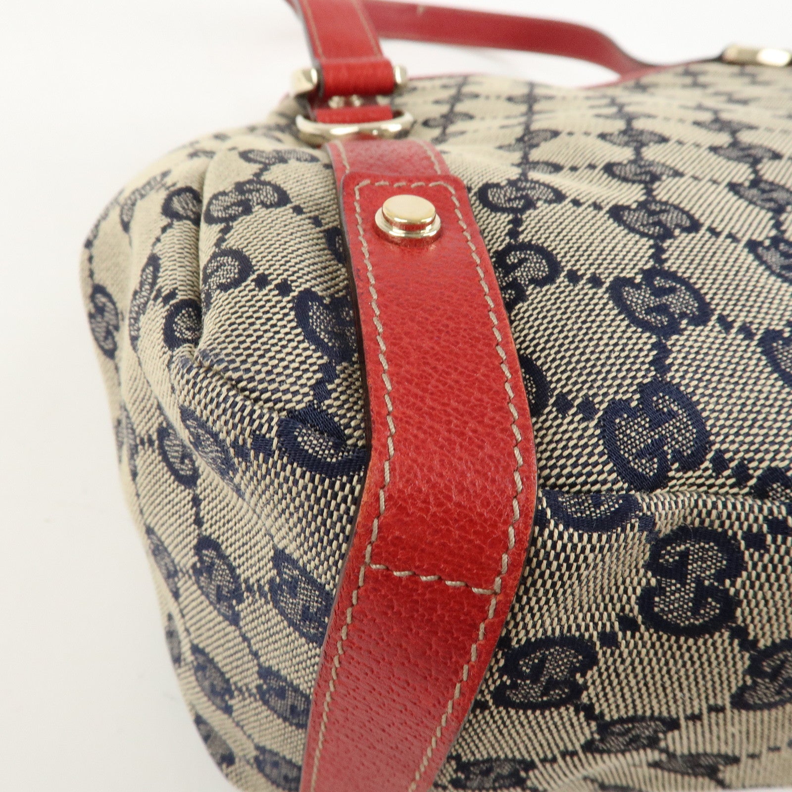 GUCCI Abbey GG Canvas Leather Tote Bag Shoulder Bag Navy Red 130736 Used