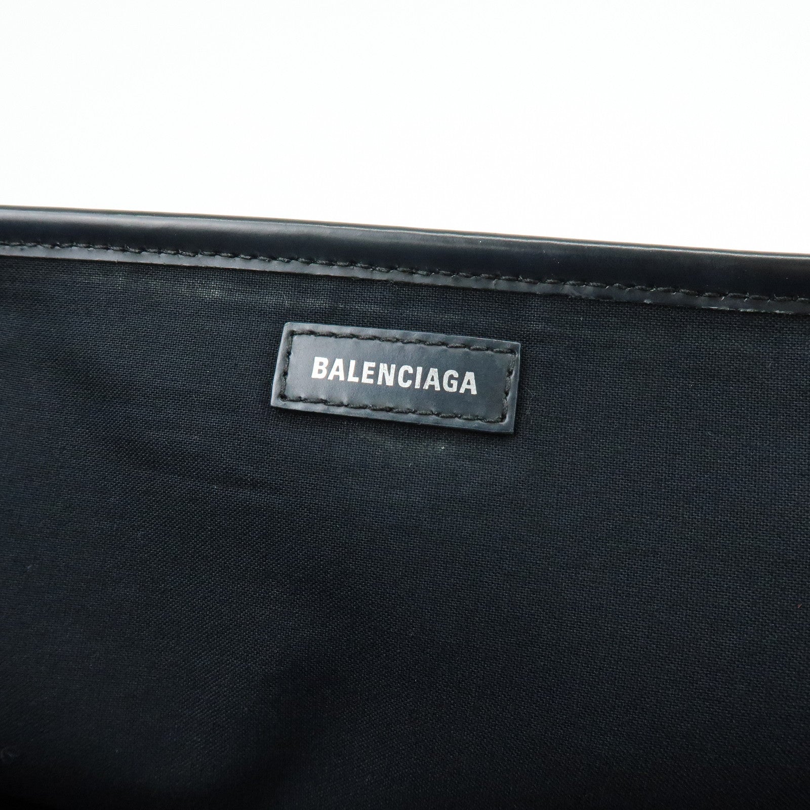 BALENCIAGA Navy Cabas Small Canvas Leather Tote Bag Black 339933