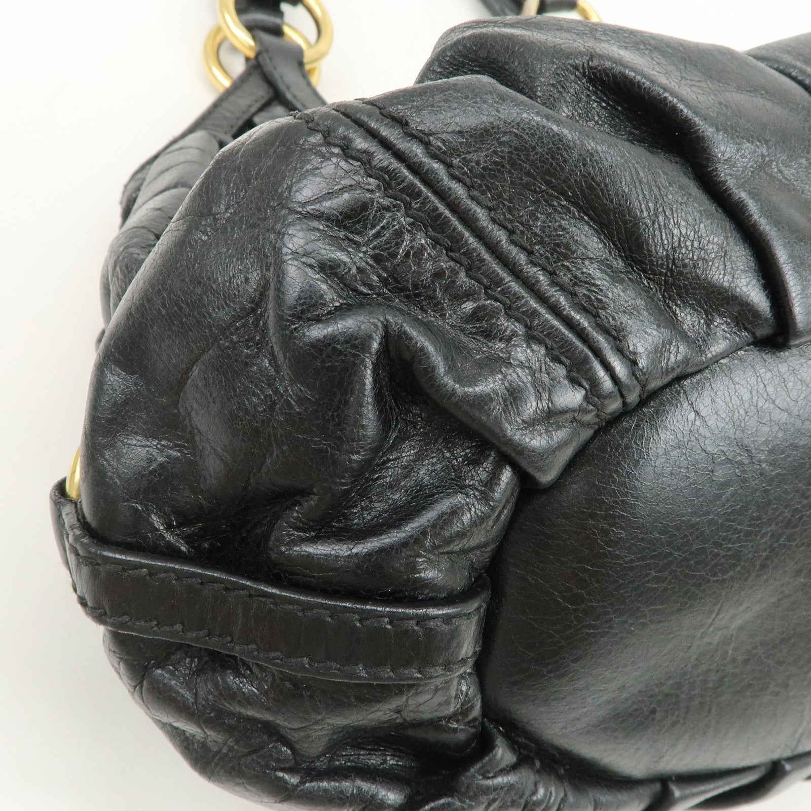MIU MIU Logo Leather 2Way Bag Hand Bag Shoulder Bag Black