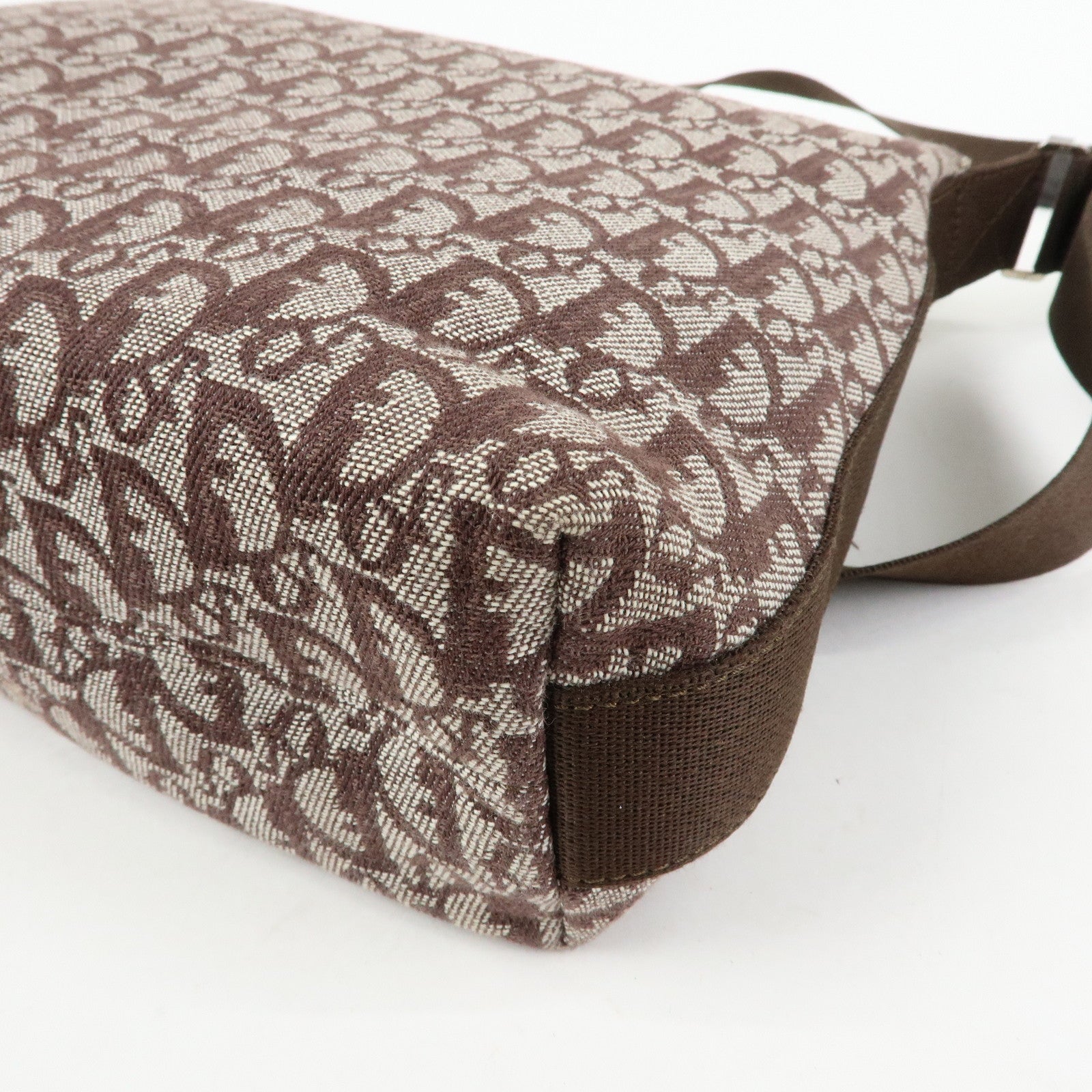 Christian Dior Trotter Jacquard Leather Shoulder Bag Brown