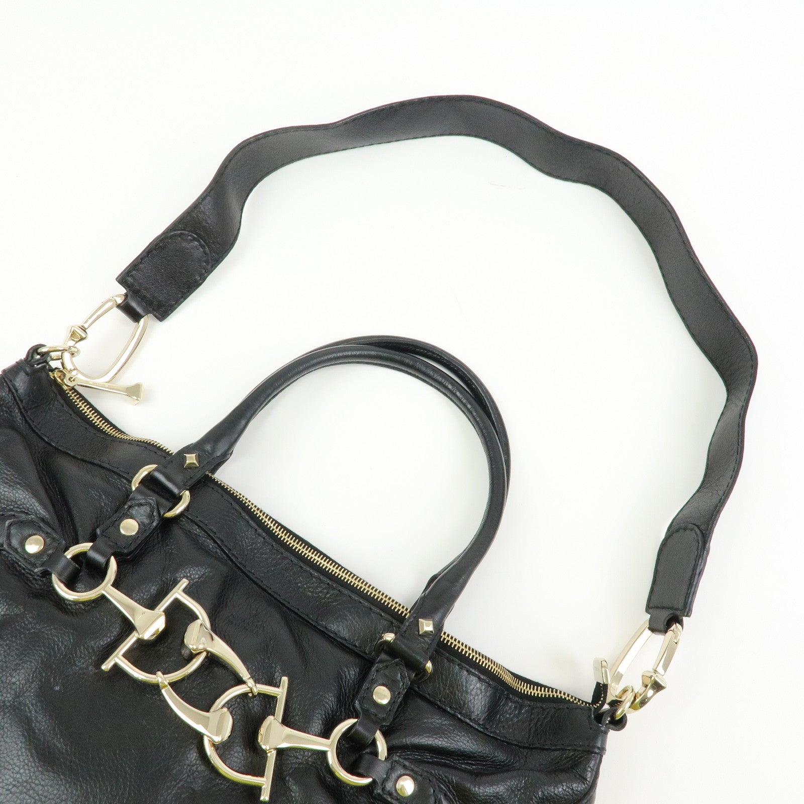 GUCCI Horsebit Leather 2Way Bag Hand Bag Shoulder Bag Black 189888