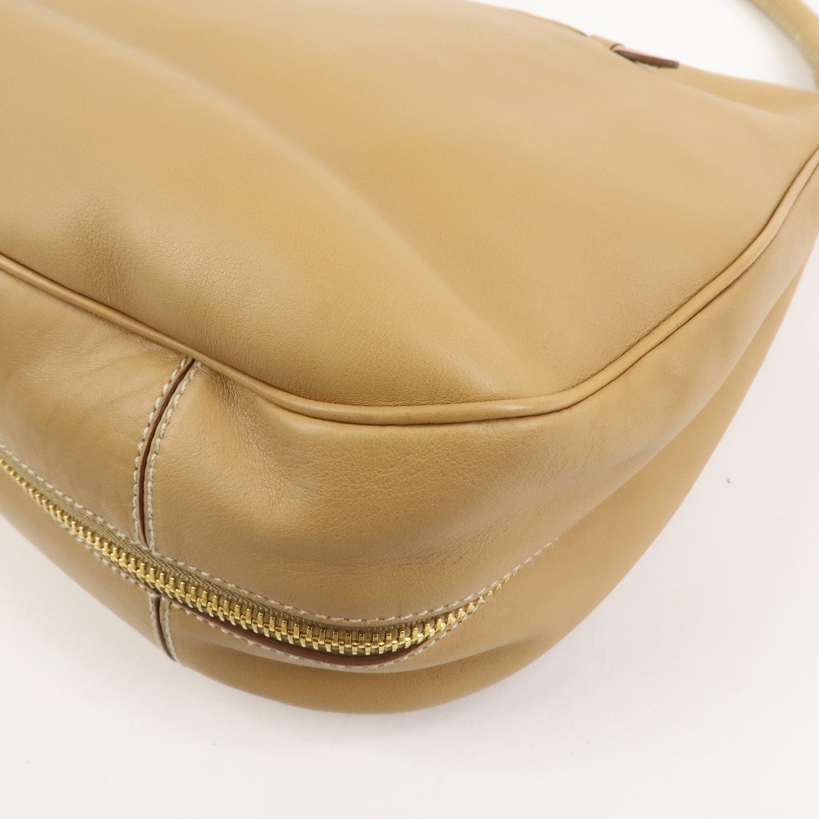 PRADA Triangle Logo Leather Shoulder Bag Hand Bag Camel