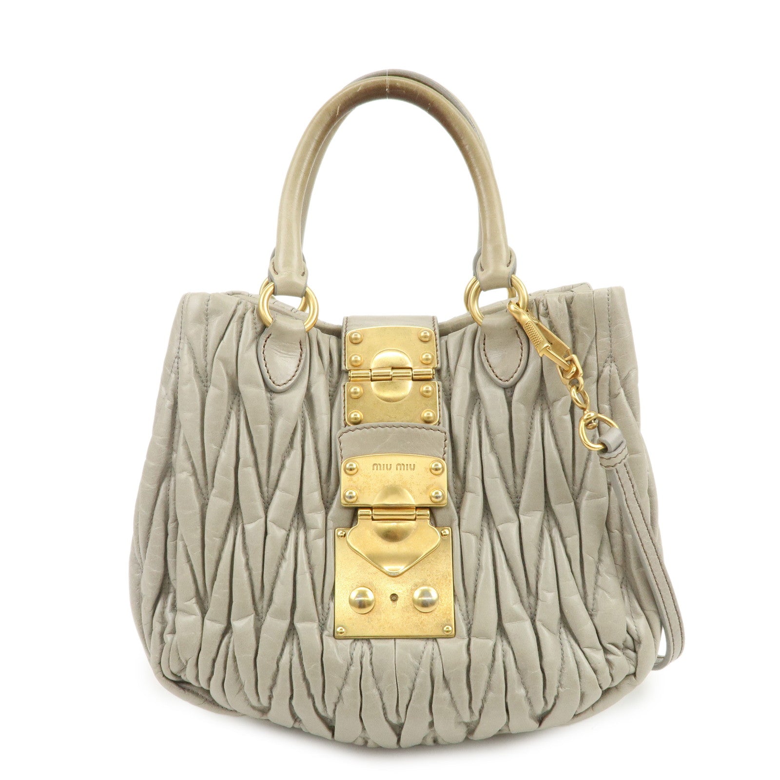 MIU MIU Matelasse Logo Leather 2Way Bag Hand Bag Light Green