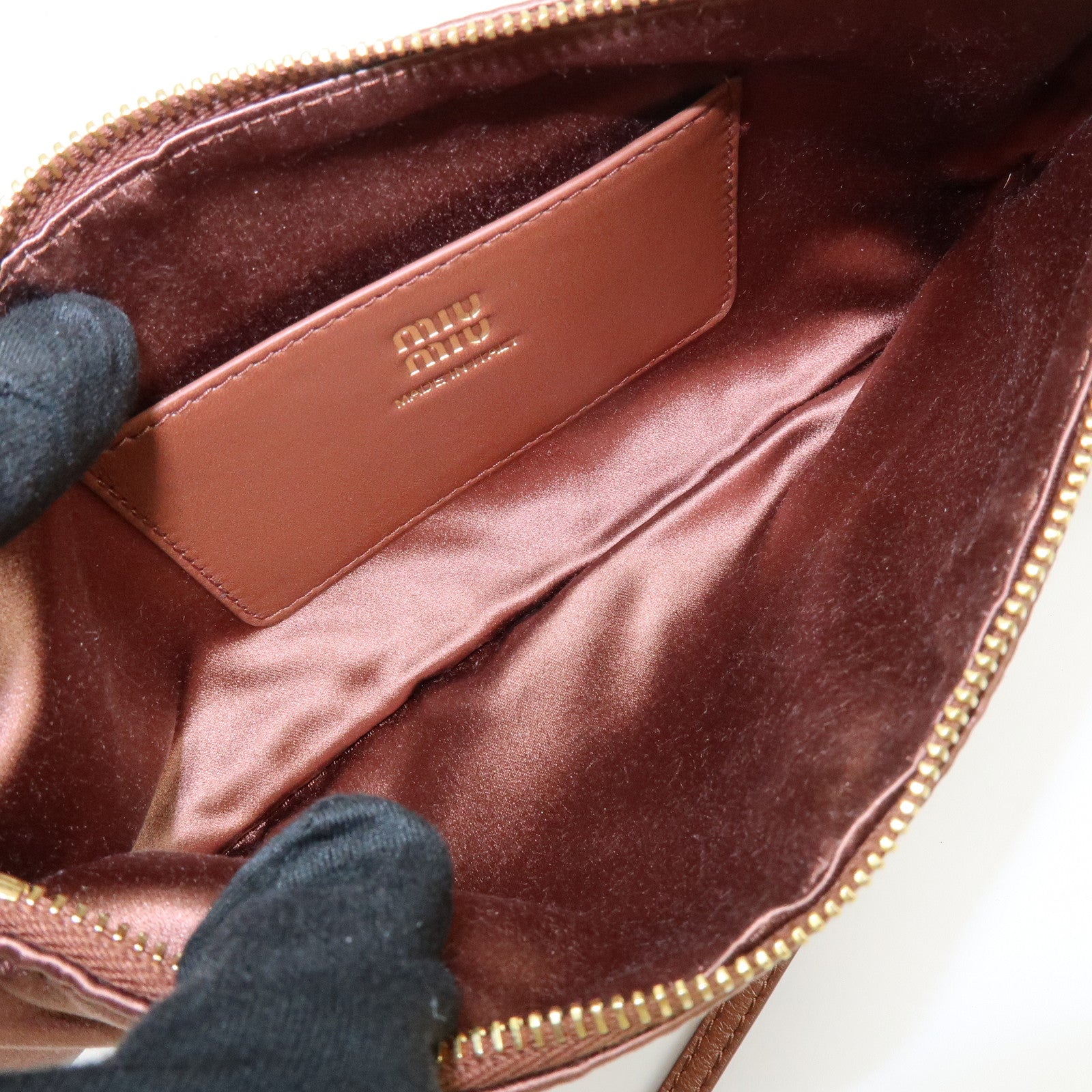 MIU MIU Logo Satin Mini Hand Bag Shoulder Bag Brown 5NI007