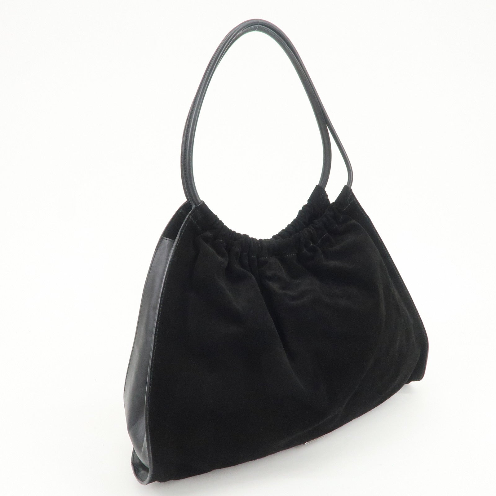 GUCCI Logo Suede Leather Shoulder Bag Hand Bag Black 001・4332