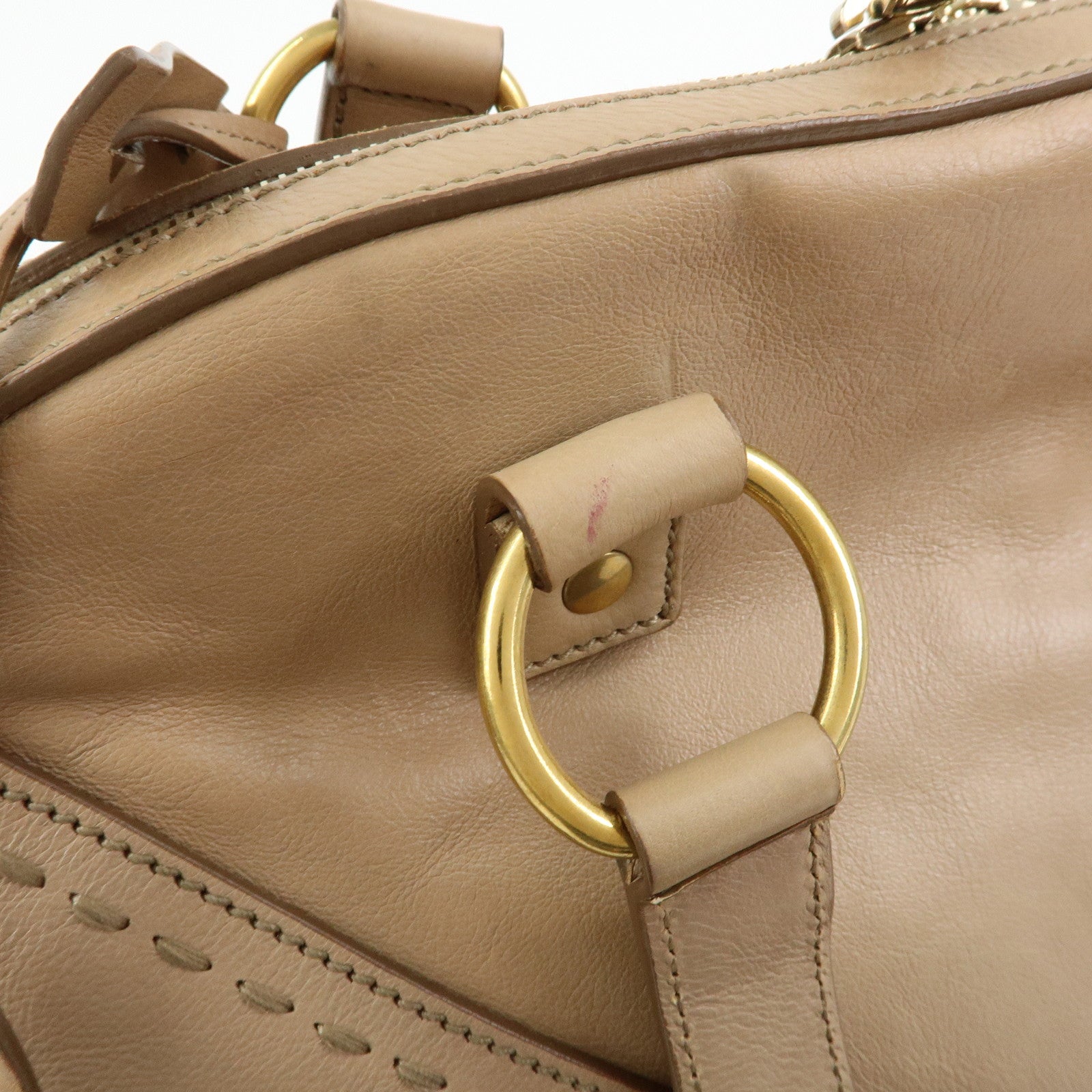 SAINT LAURENT PARIS Muse Leather Hand Bag Tote Bag Beige