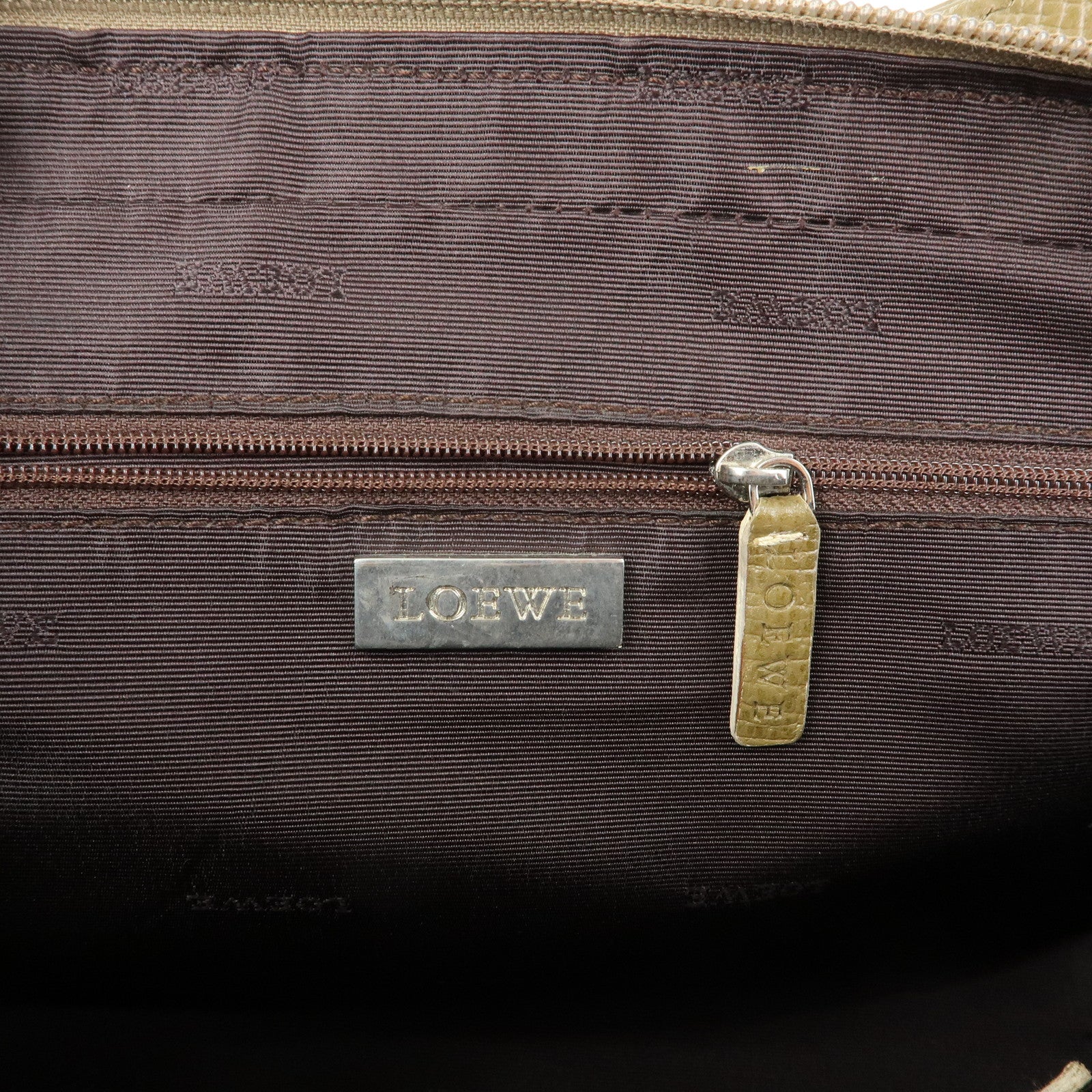 LOEWE Logo Leather Shoulder Bag Hand Bag Khaki