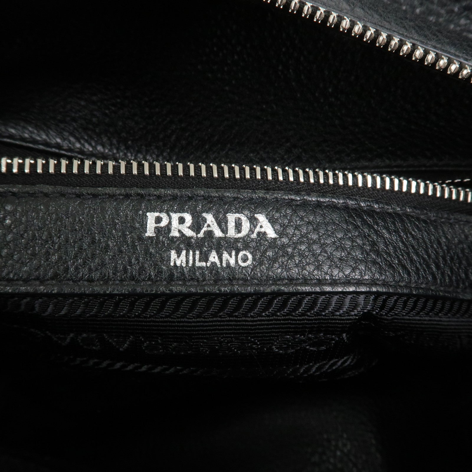 PRADA Logo Calf Leather Shoulder Bag Bucket Bag Black 1BE057