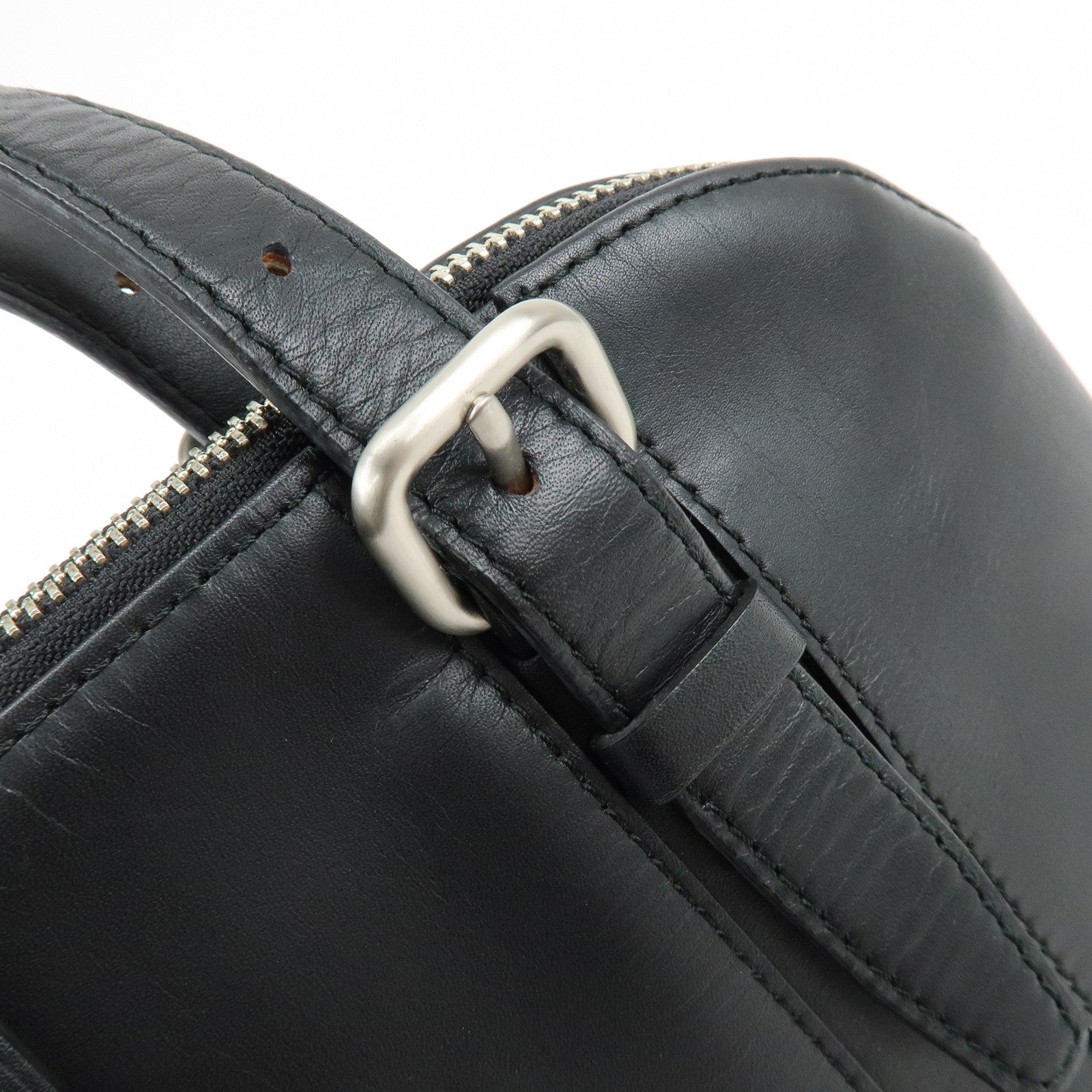 BURBERRY Leather Hand Bag Boston Bag Black