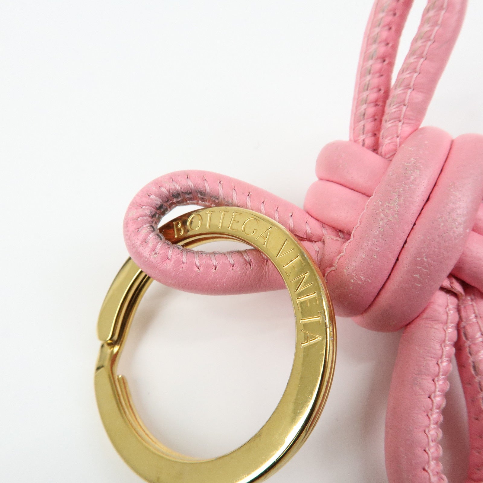 BOTTEGA VENETA Leather Metal Bag Charm Key Chain Gold Pink