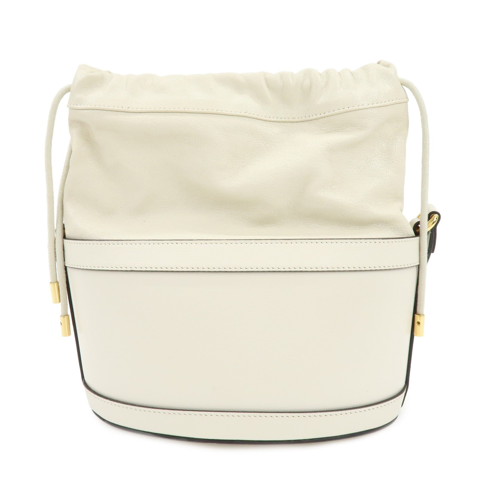 GUCCI Horsebit Leather Drawstring Bucket Shoulder Bag Ivory 602118