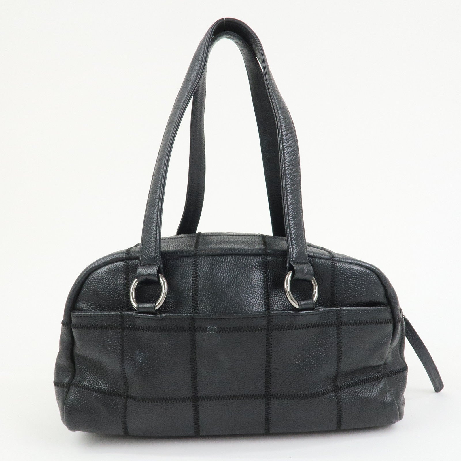 CHANEL Chocolate Bar Caviarskin Boston Bag Hand Bag Black A28023