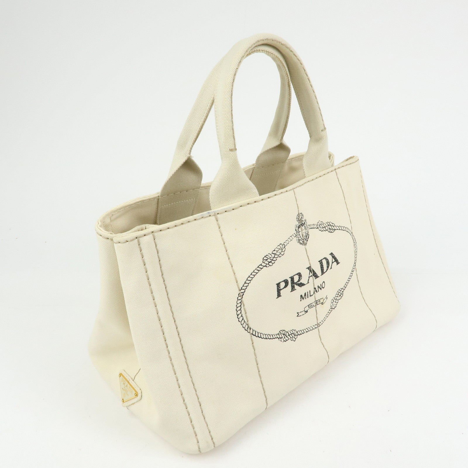 PRADA Canapa Canvas 2Way Bag Tote Bag Hand Bag White BN1877