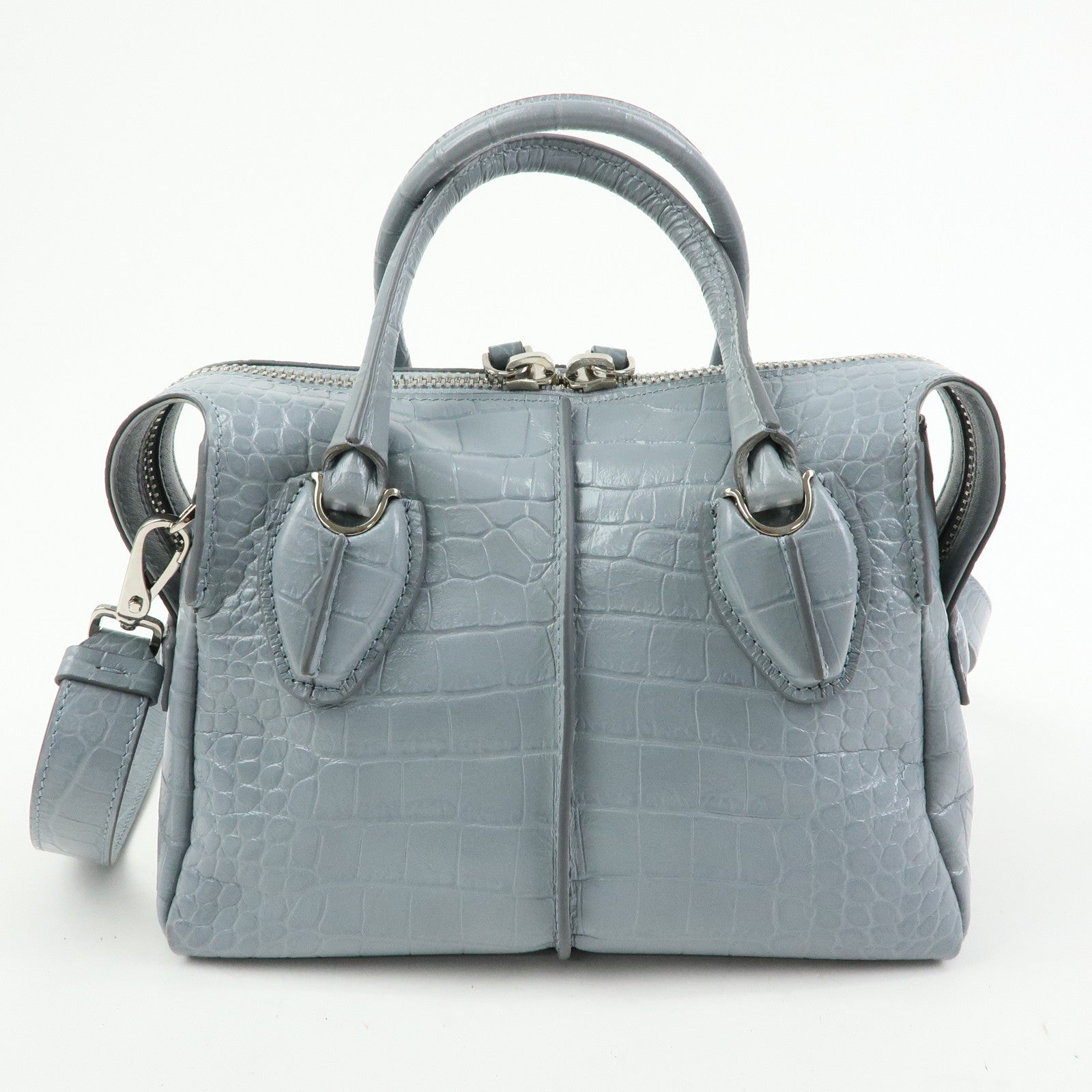 TOD'S D Styling Embossed Leather 2Way Hand Shoulder Bag Light Gray