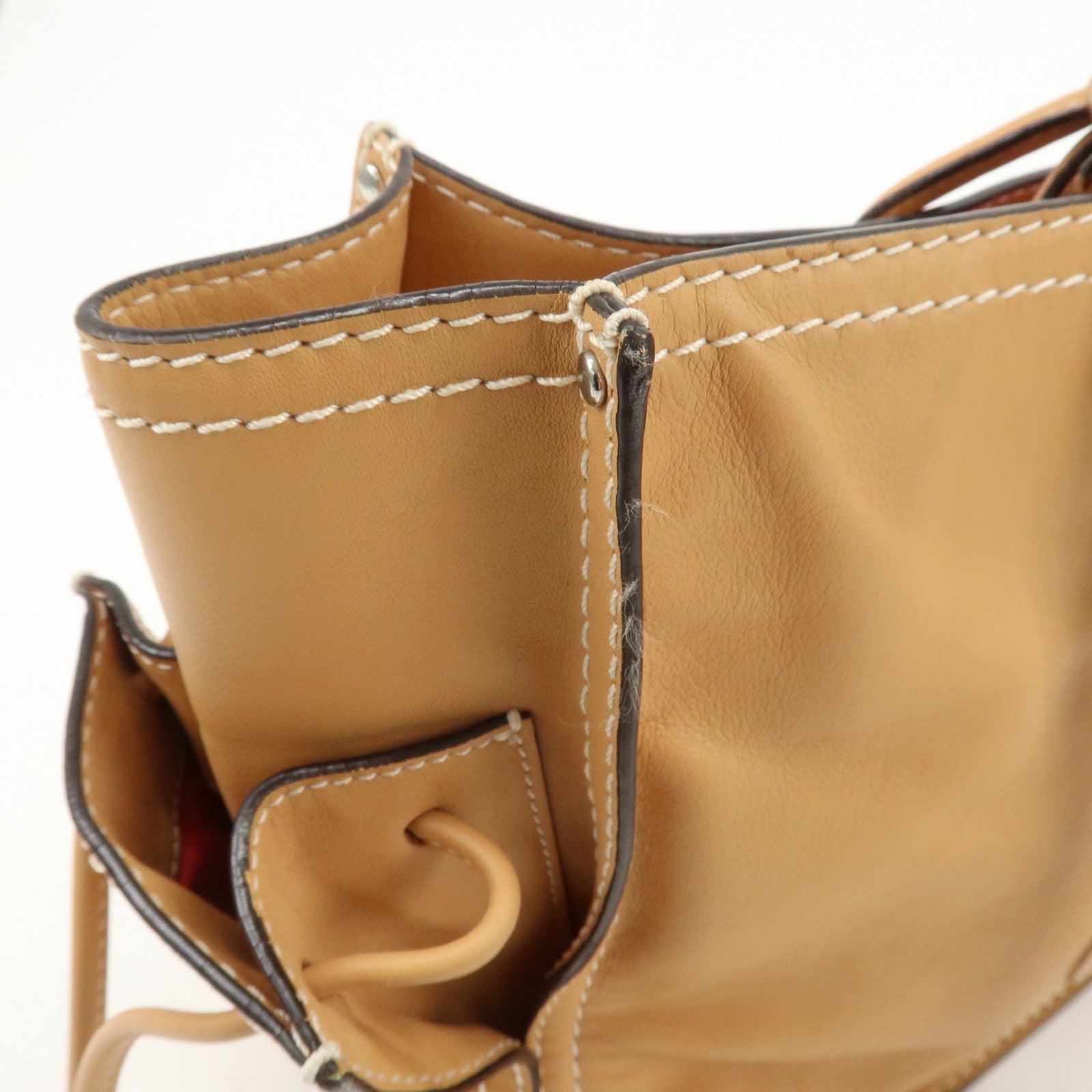 LOEWE Anagram Leather Shopper Tote Bag Hand Bag Light Brown