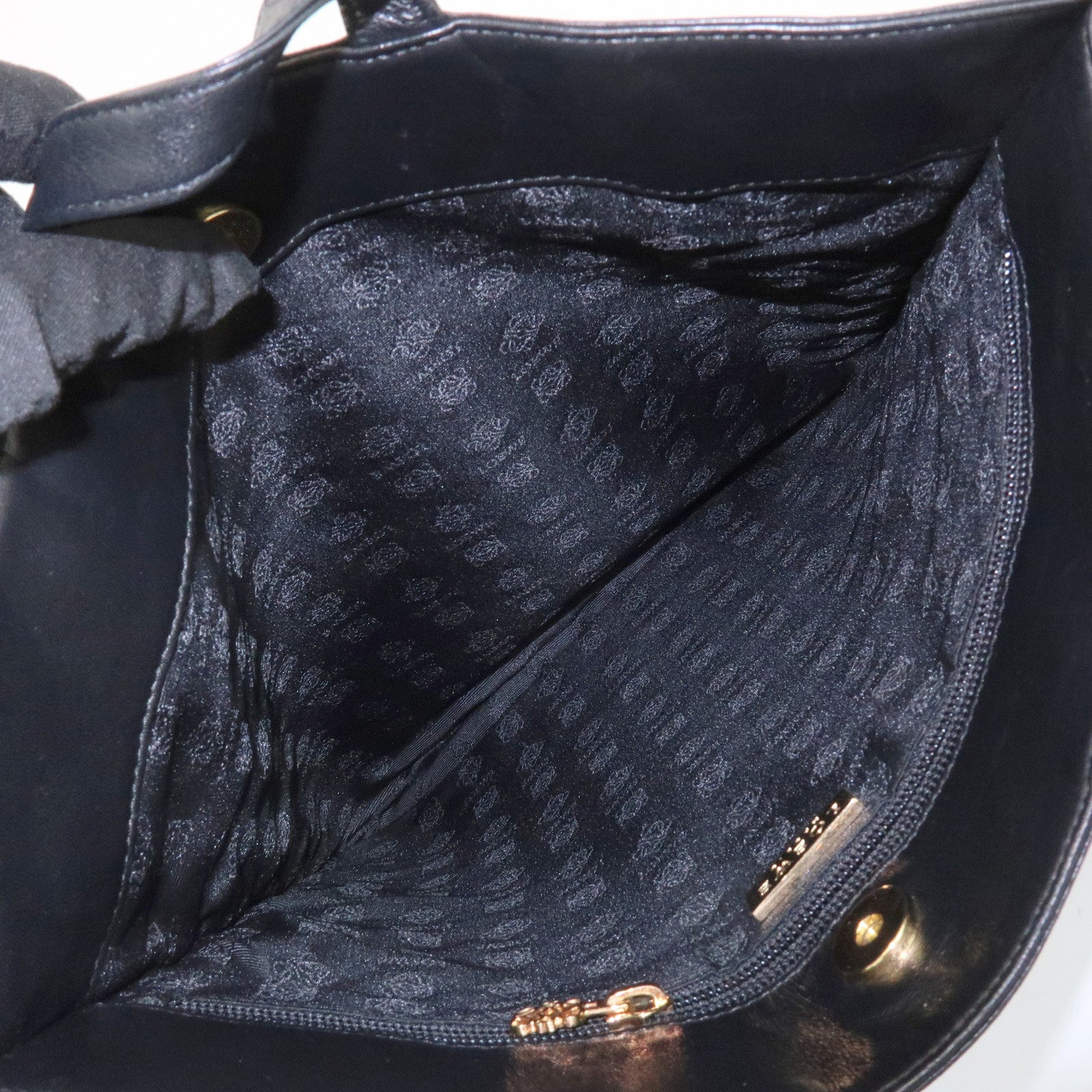 LOEWE Unborn Calf Leather Tote Bag Hand Bag Brown Black