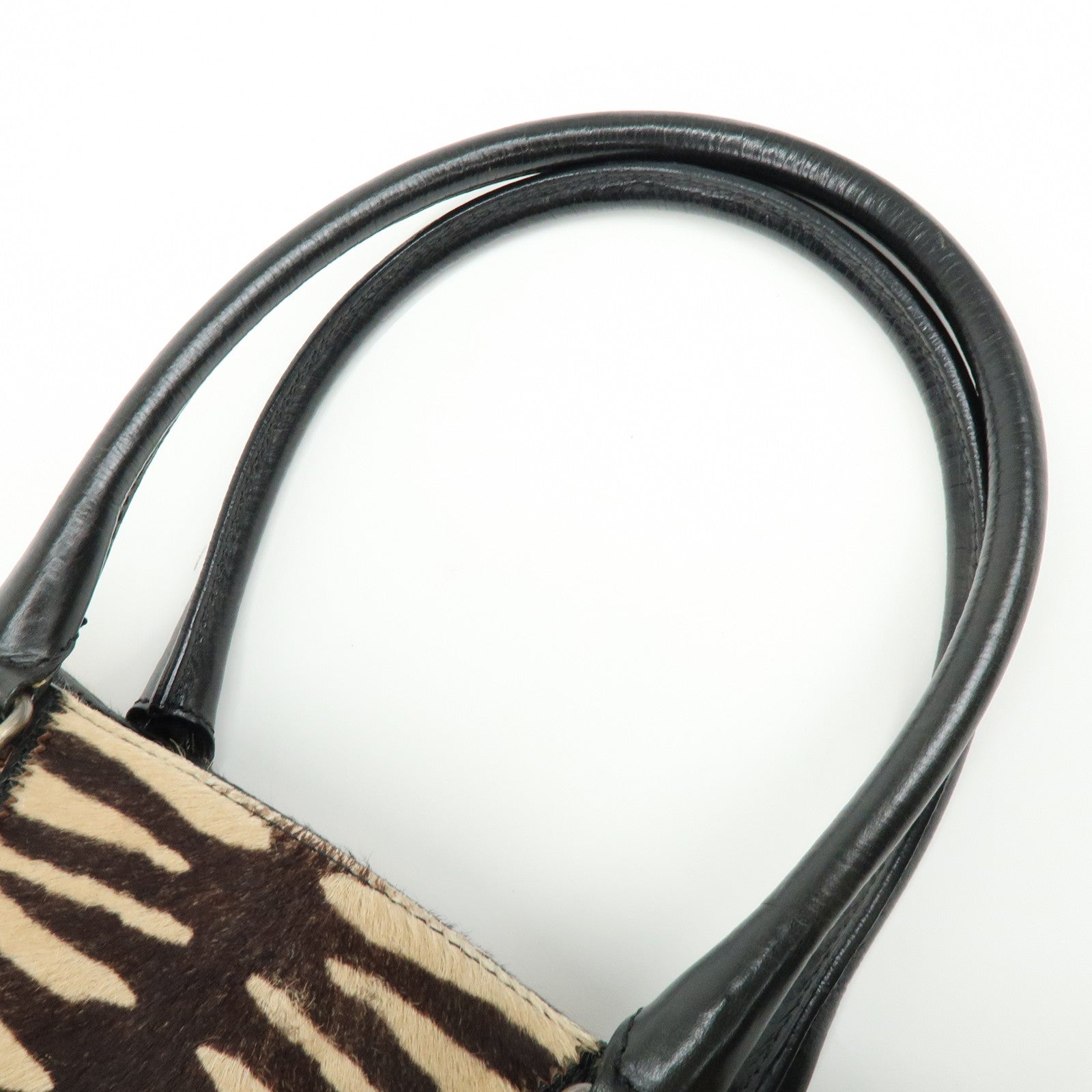 FENDI Etnico Calf Hair Leather Tote Bag Shoulder Bag Brown 8BN162