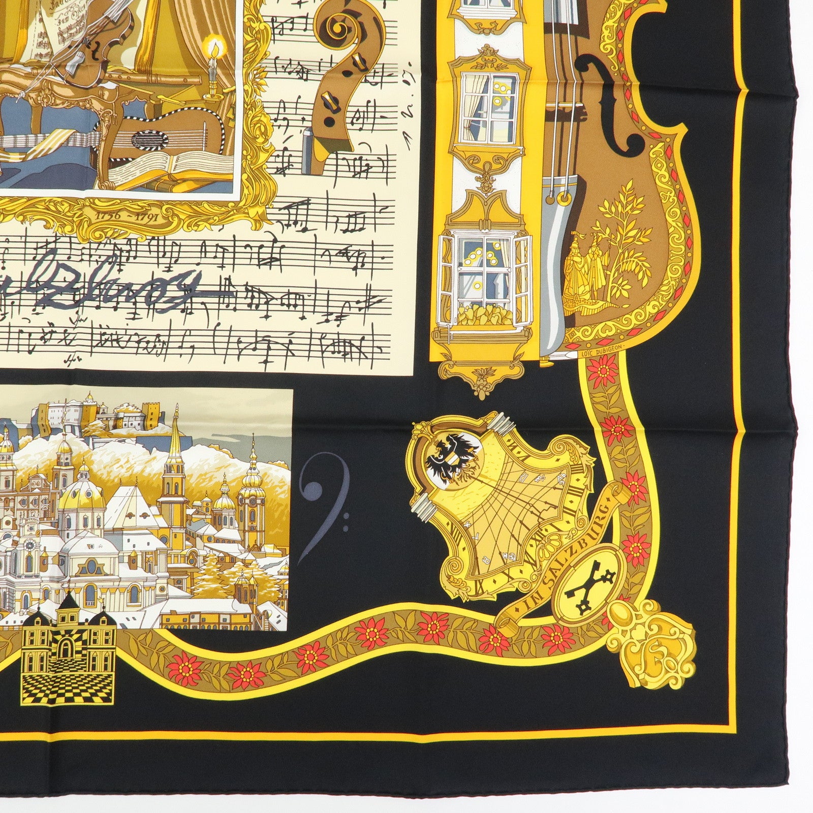 HERMES Carre 90 Silk 100% Scarf IN SALZBURG Black Gold