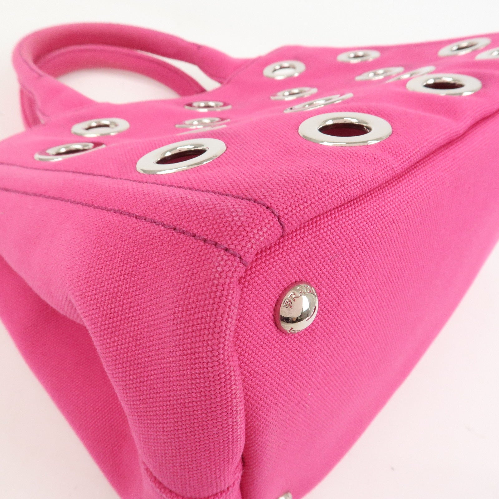 PRADA Grommet Canapa Mini Canvas 2Way Bag Hand Bag Pink 1BG439