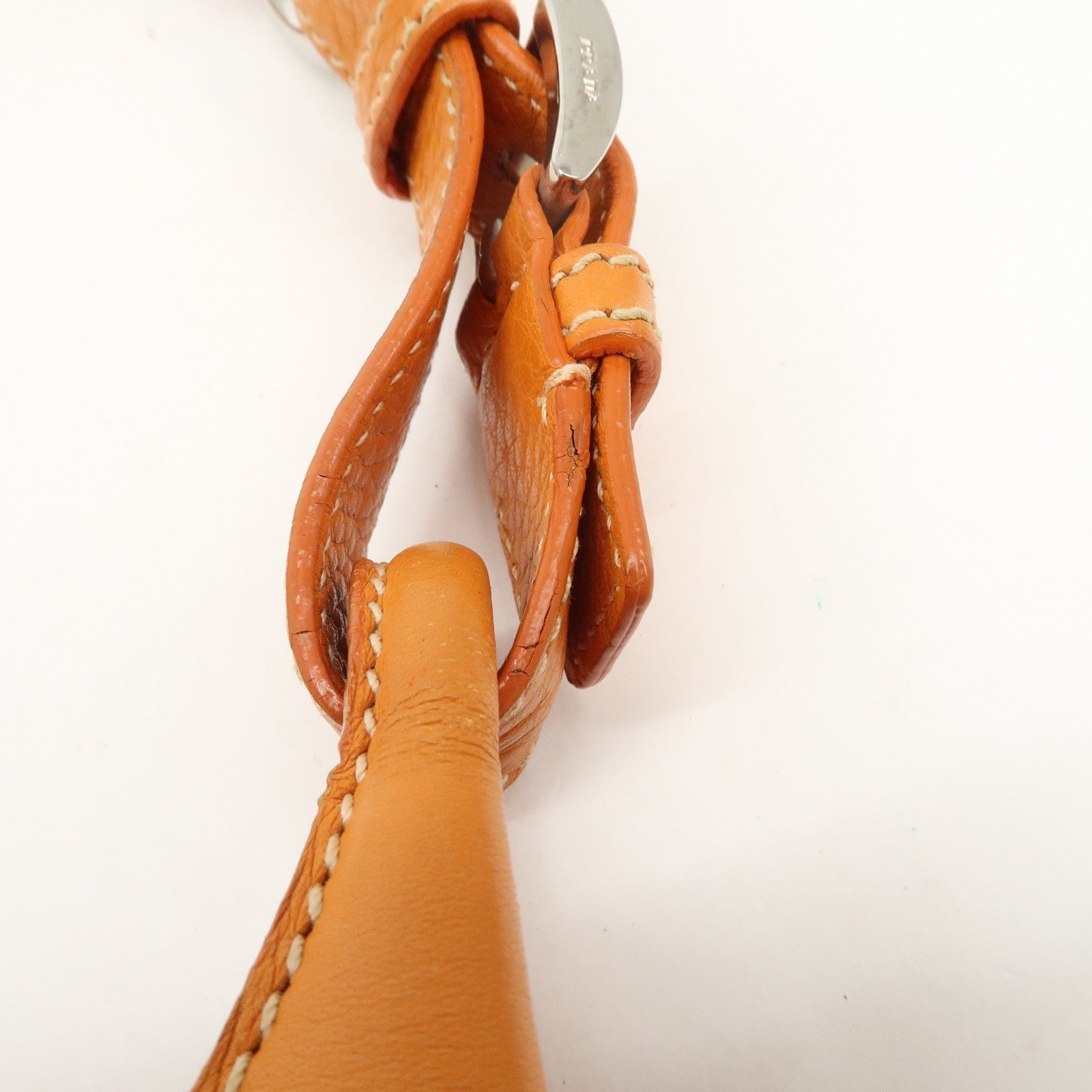 PRADA Triangle Logo Raffia Leather Shoulder Bag Beige Orange