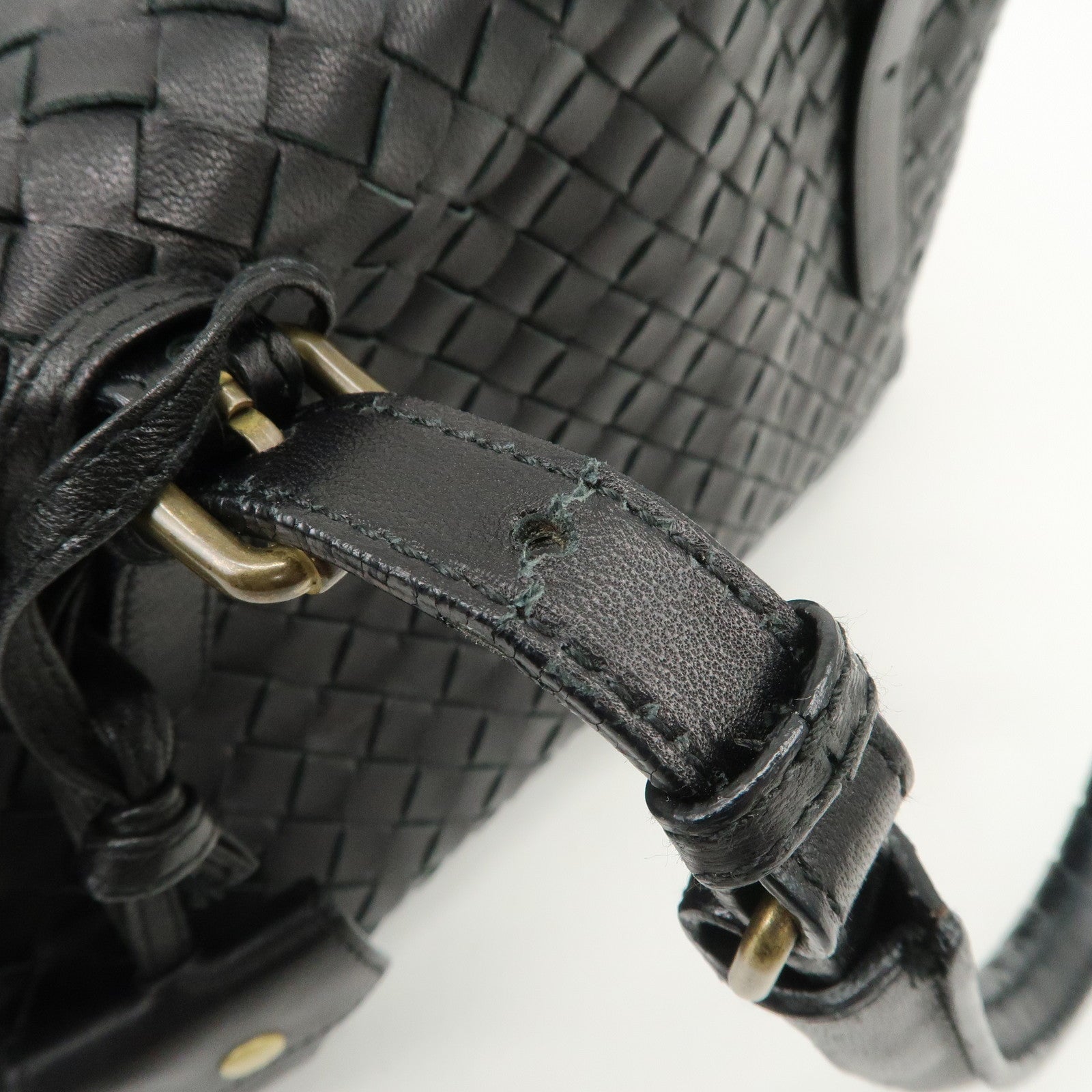 BOTTEGA VENETA Intrecciato Leather Boston Bag Hand Bag Black 173398