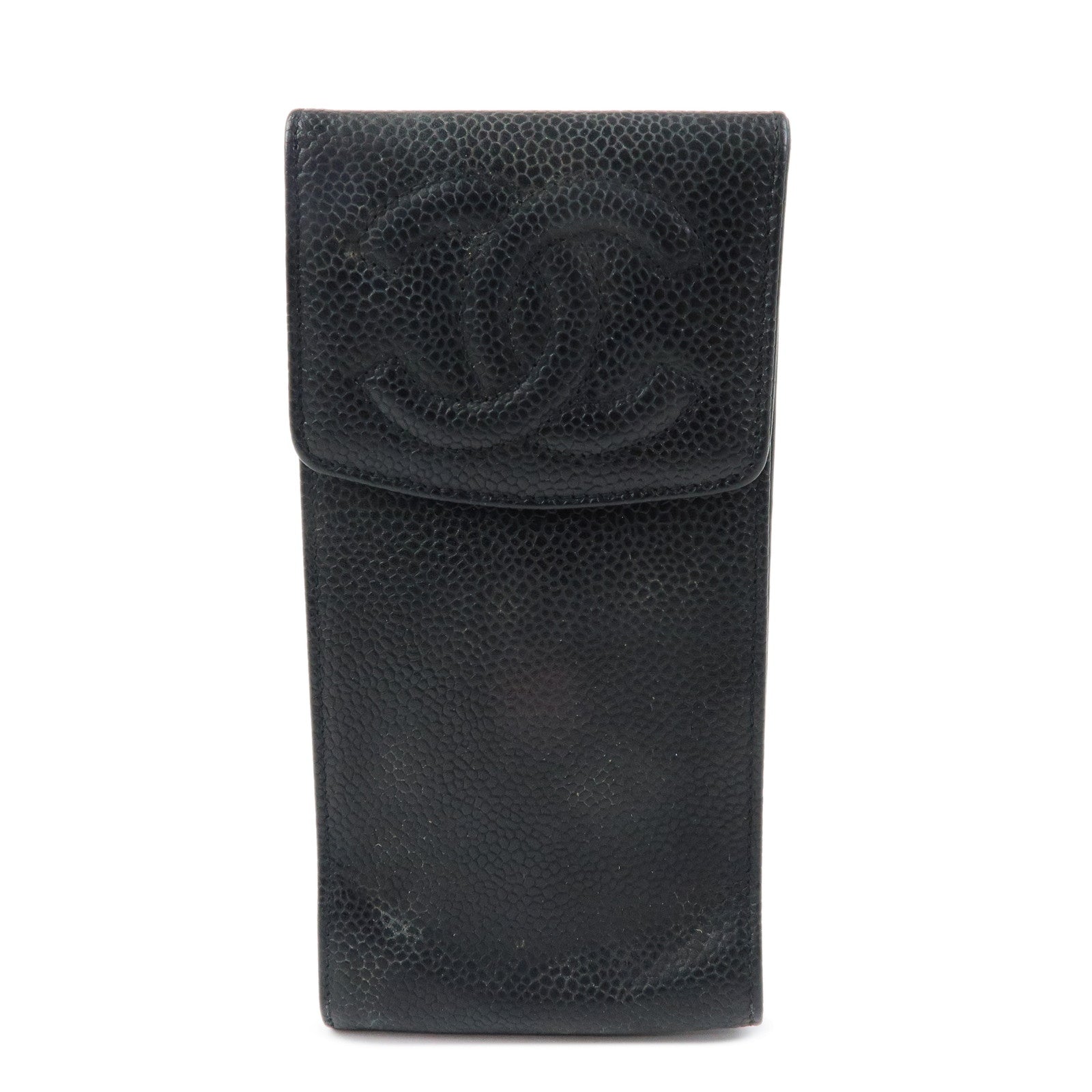 CHANEL COCO Mark Caviarskin Glasses Case Black