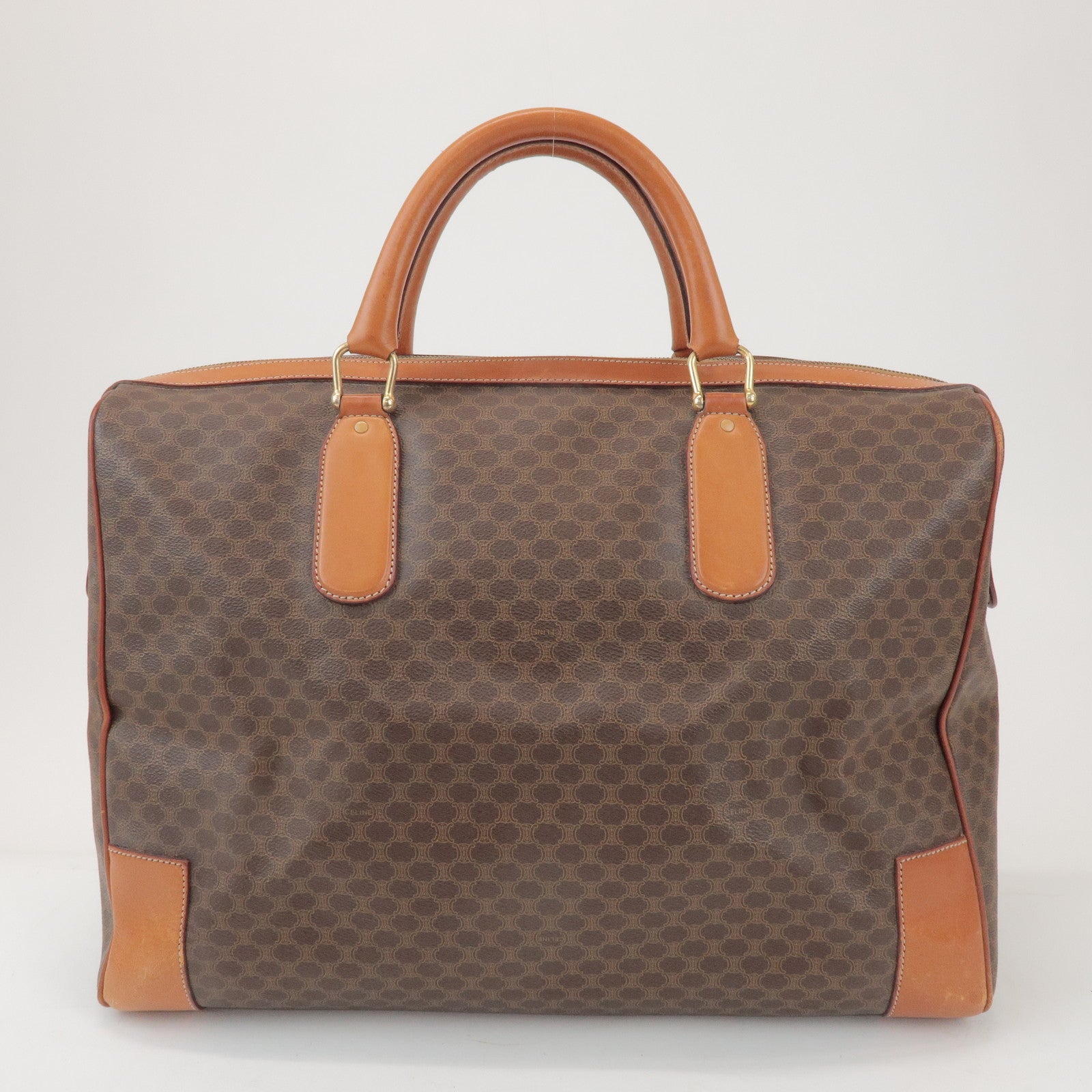 CELINE Macadam PVC Leather Boston Bag Hand Bag Brown