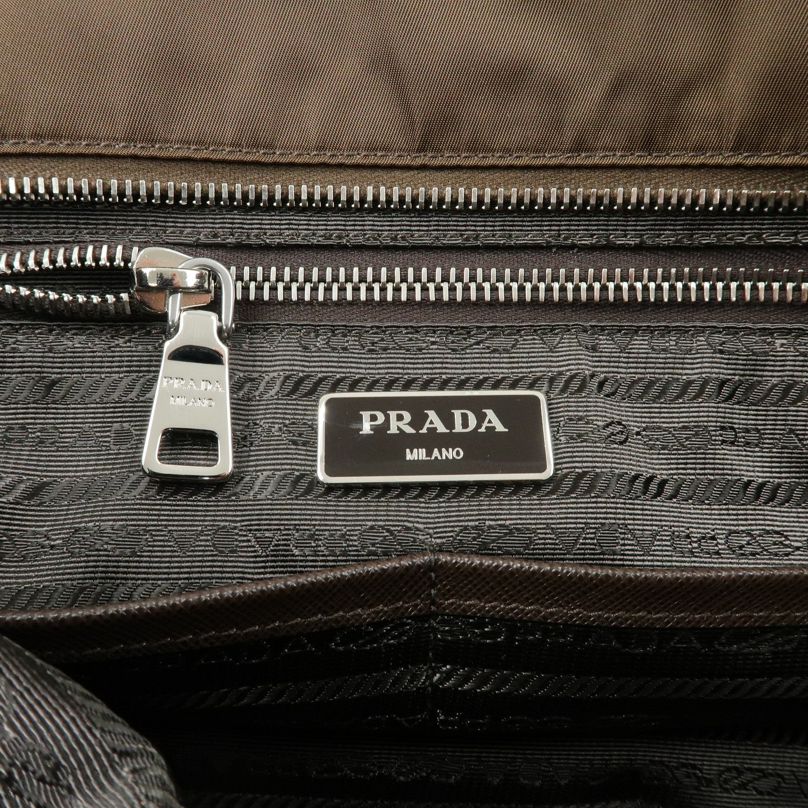 PRADA Triangle Logo Nylon Leather 2Way Hand Bag Khaki Brown 1BG102
