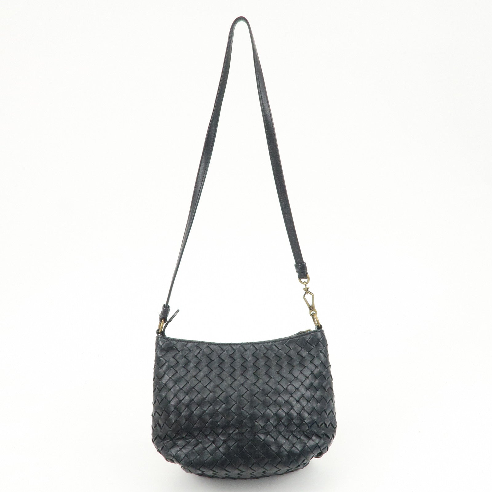 BOTTEGA VENETA Intrecciato Leather Shoulder Bag Black 217981 Used
