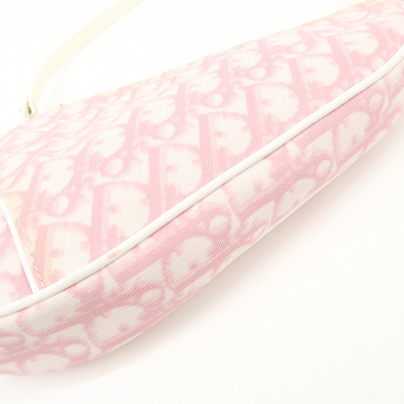 Christian Dior Trotter PVC Leather Saddle Pouch Hand Bag Pink White