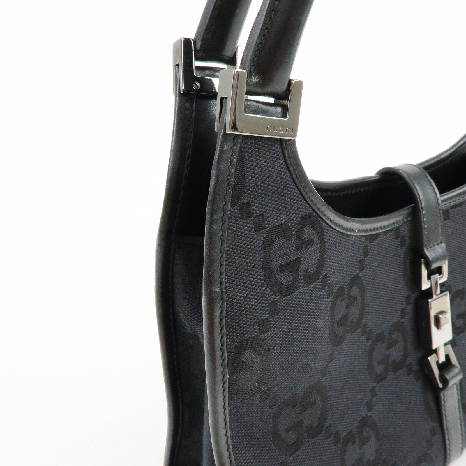 GUCCI Jackie GG Canvas Leather Shoulder Bag Hand Bag Black 002.1068