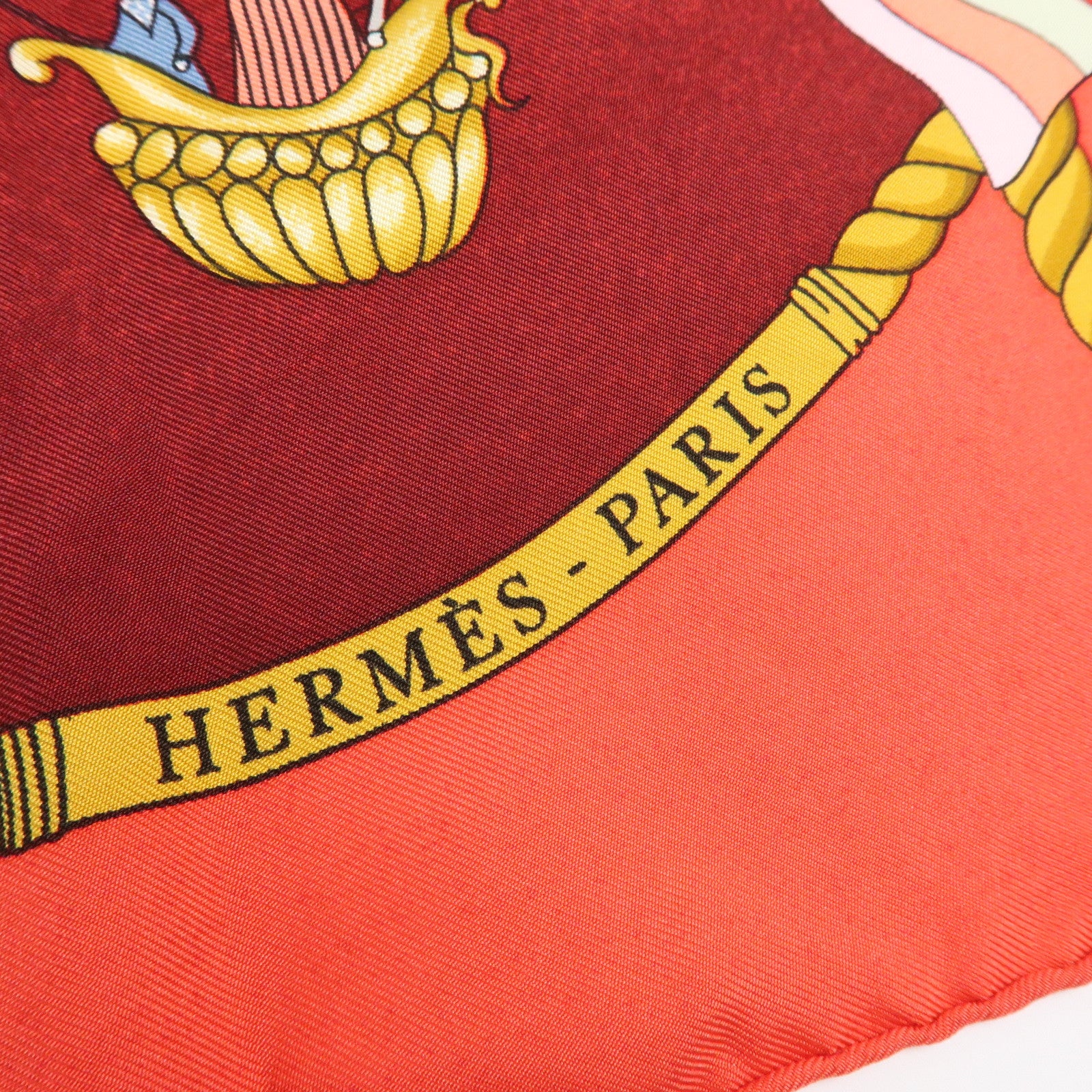 HERMES Carre 90 Silk 100% LES FOLIES DU CIEL Scarf Red Wine Red